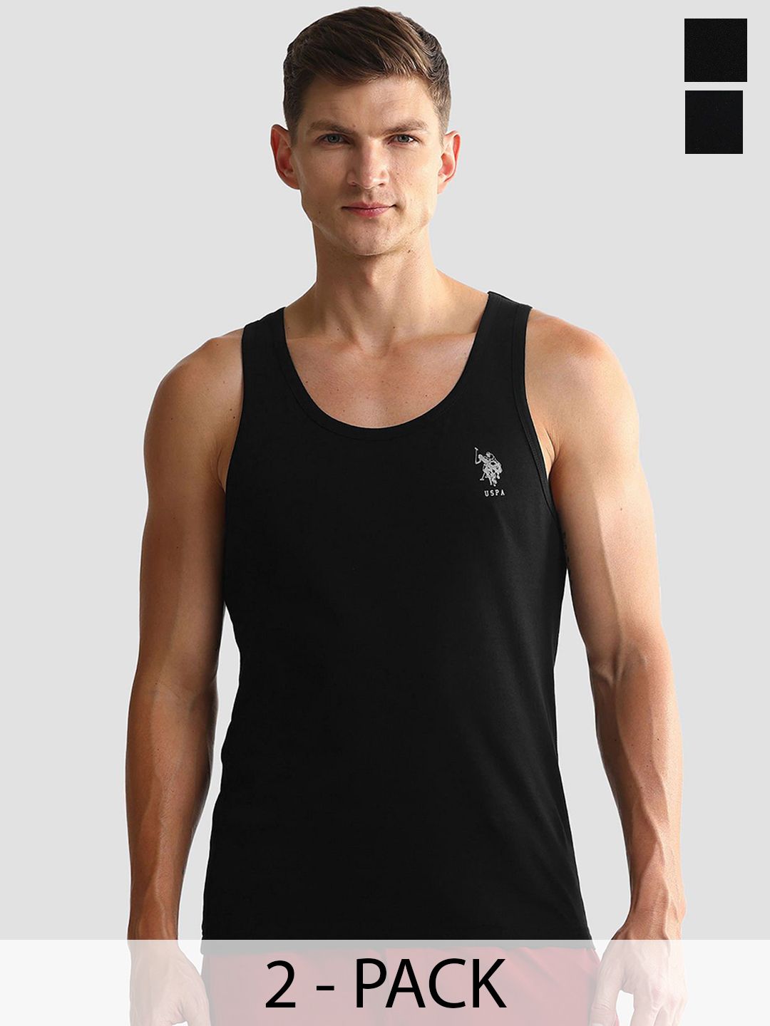 U.S. Polo Assn. Men 2Pcs Scoop Neck Sleeveless Cotton Innerwear Vests OEV05-002-P2