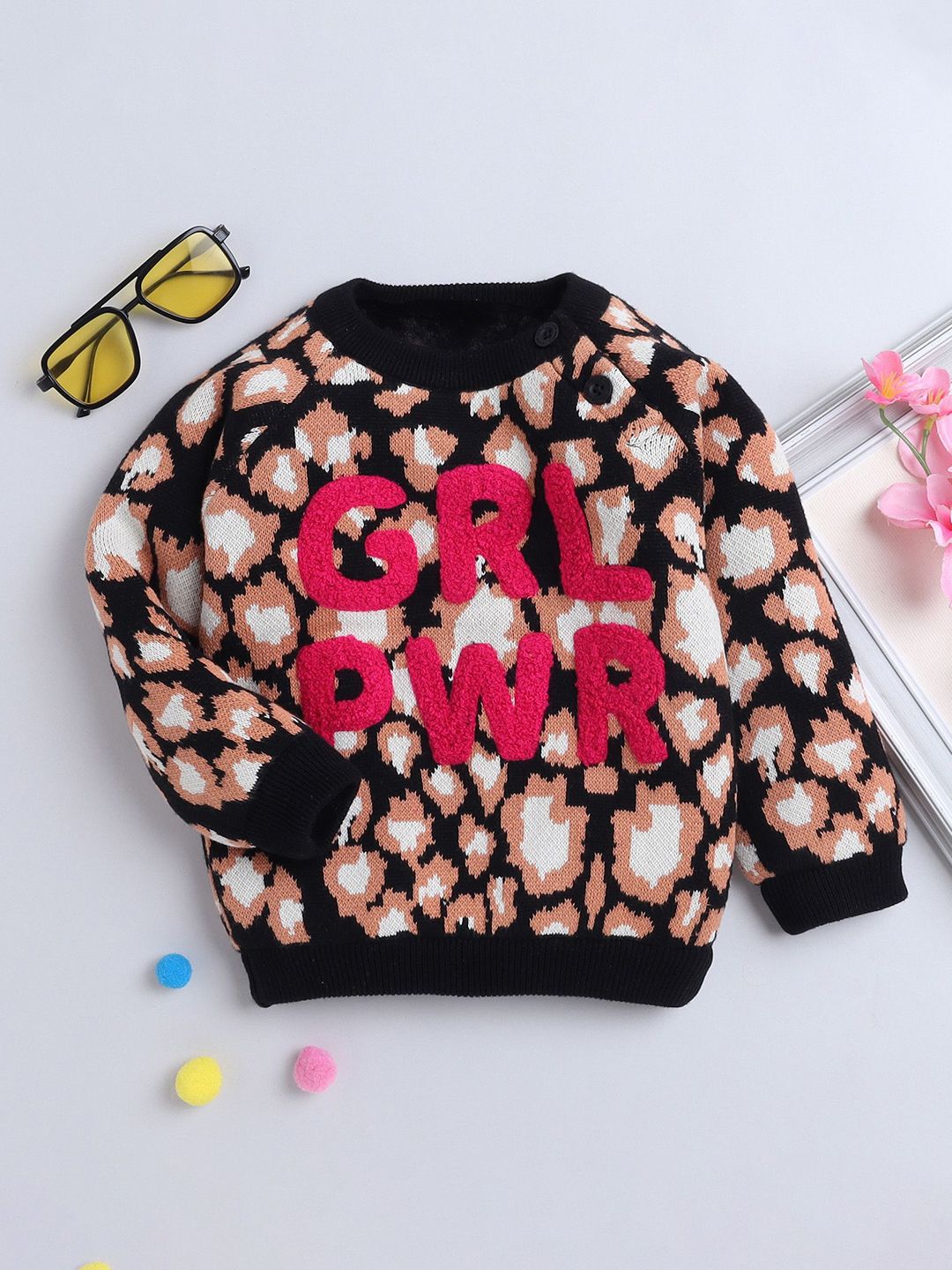 Yellow Apple Girls Typography Printed Woollen Pullover with Embroidered Detail-picture-20