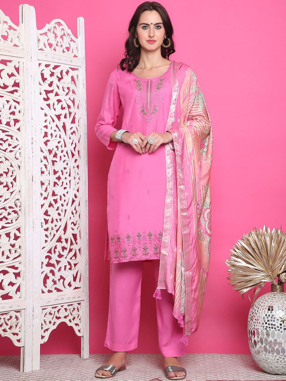 Stylee LIFESTYLE Embroidered Pure Silk Unstitched Dress Material-image-8