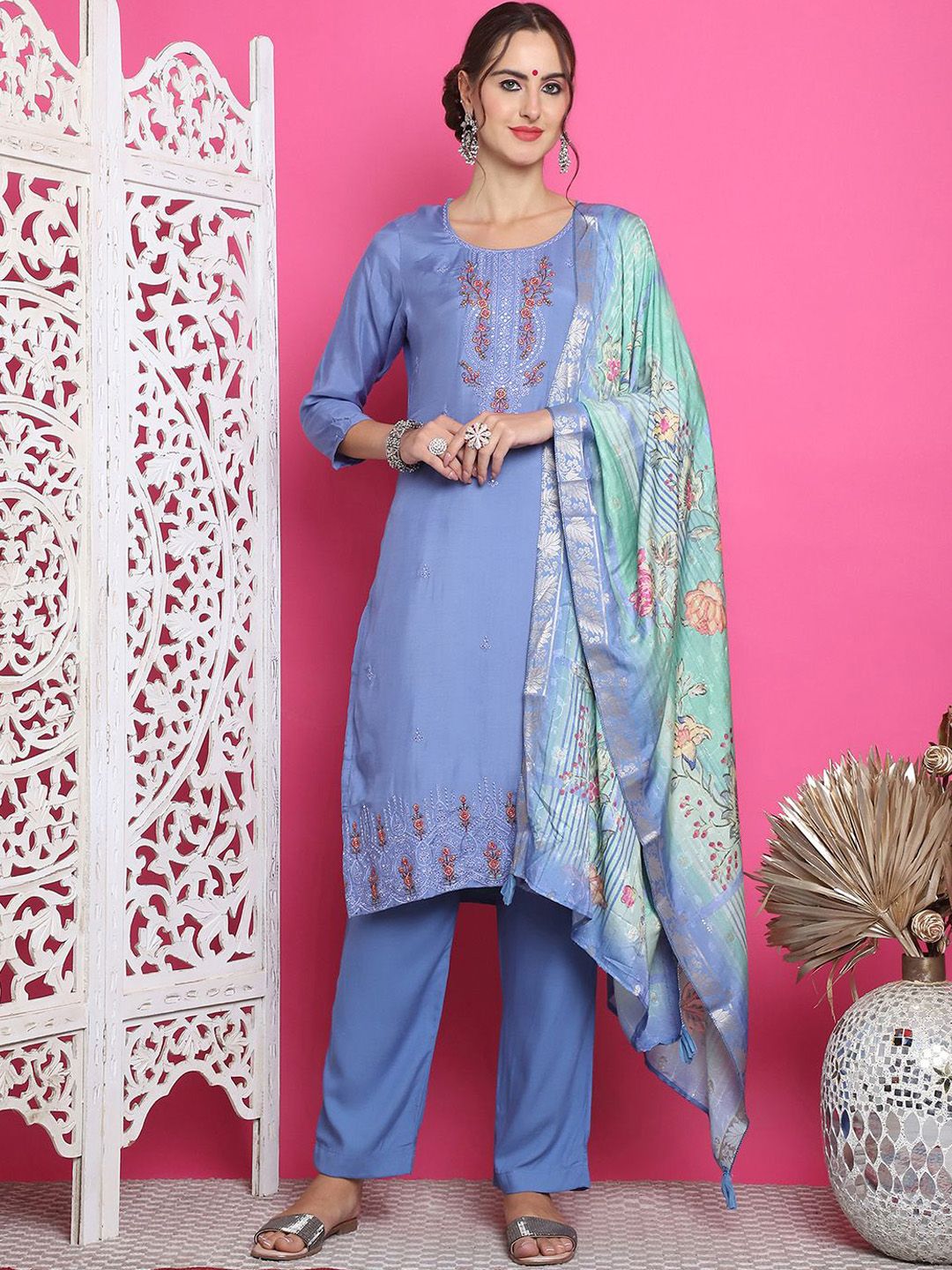 Stylee LIFESTYLE Embroidered Pure Silk Unstitched Dress Material-image-7
