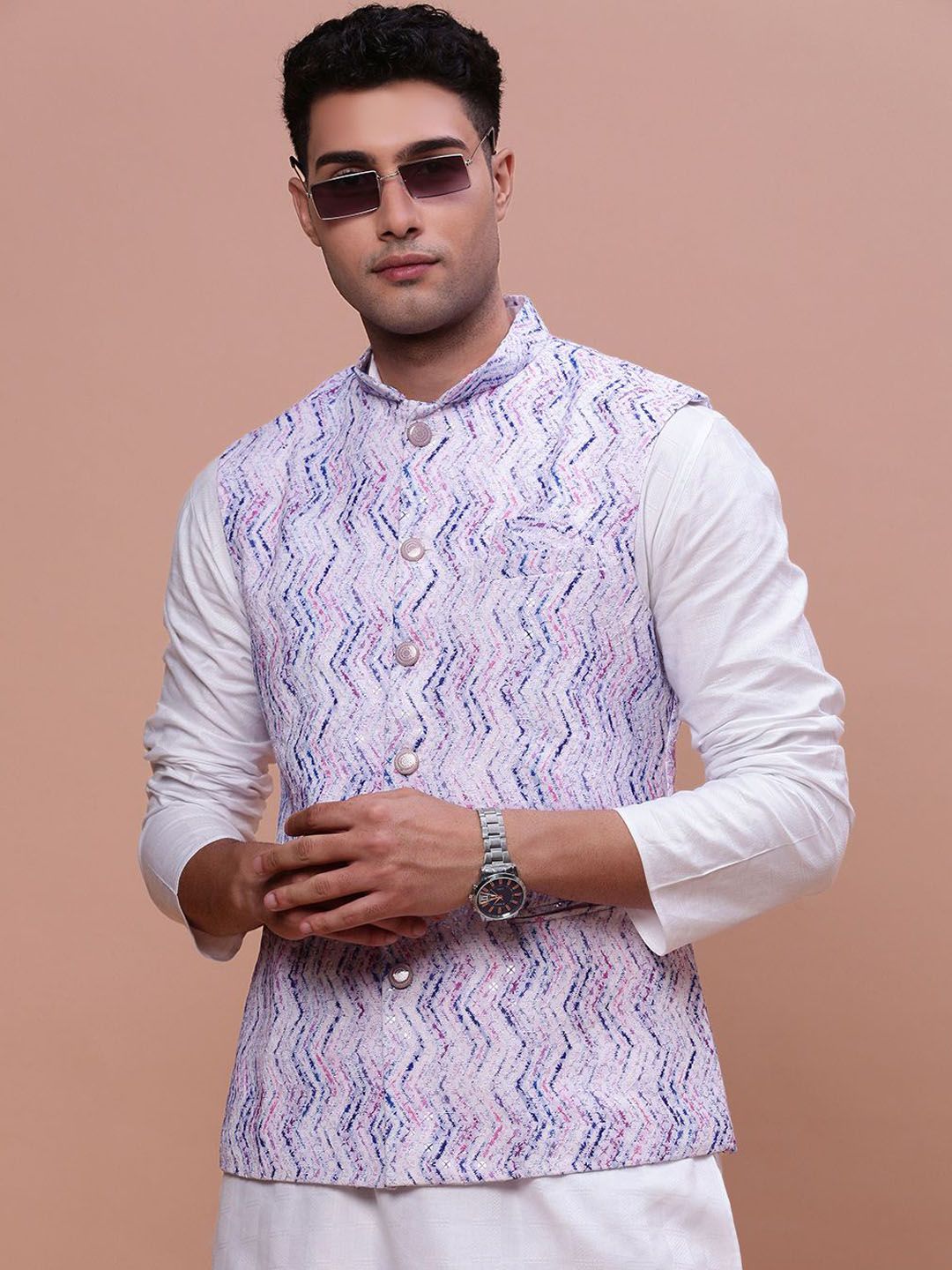 SHOWOFF Embellished Slim Fit Nehru Jackets-image-43
