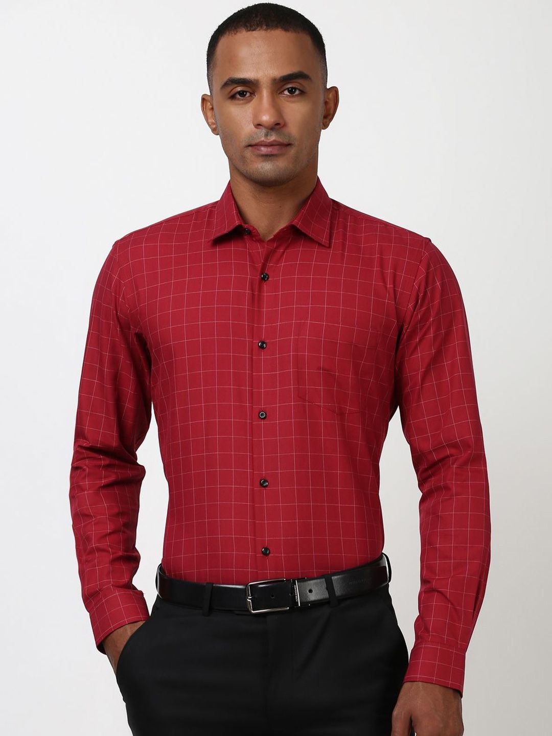 Peter England Men Grid Tattersall Checks Opaque Formal Shirt-picture-36