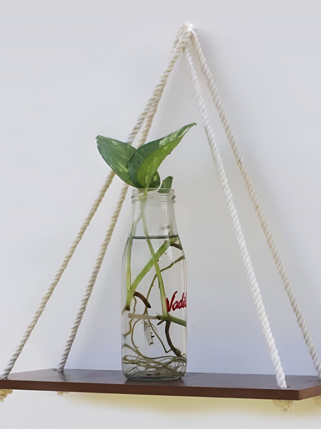 VAH Kya Bat Hai Brown Wooden 1 Layer Jute Rope Wall Hanging Shelf
