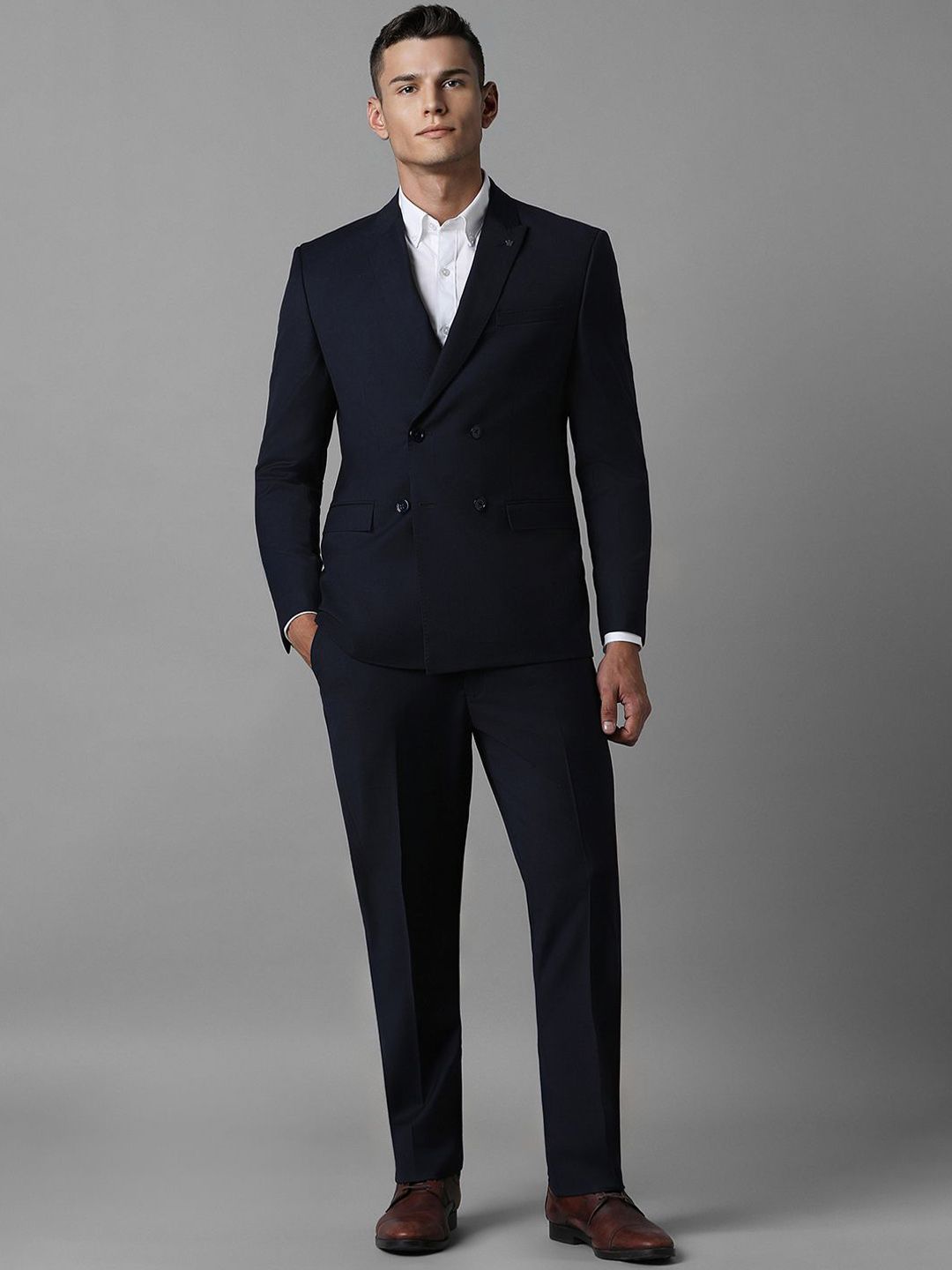 Louis Philippe Men Checked Double-Breasted Slim-Fit 2-Piece Formal Suit-picture-53