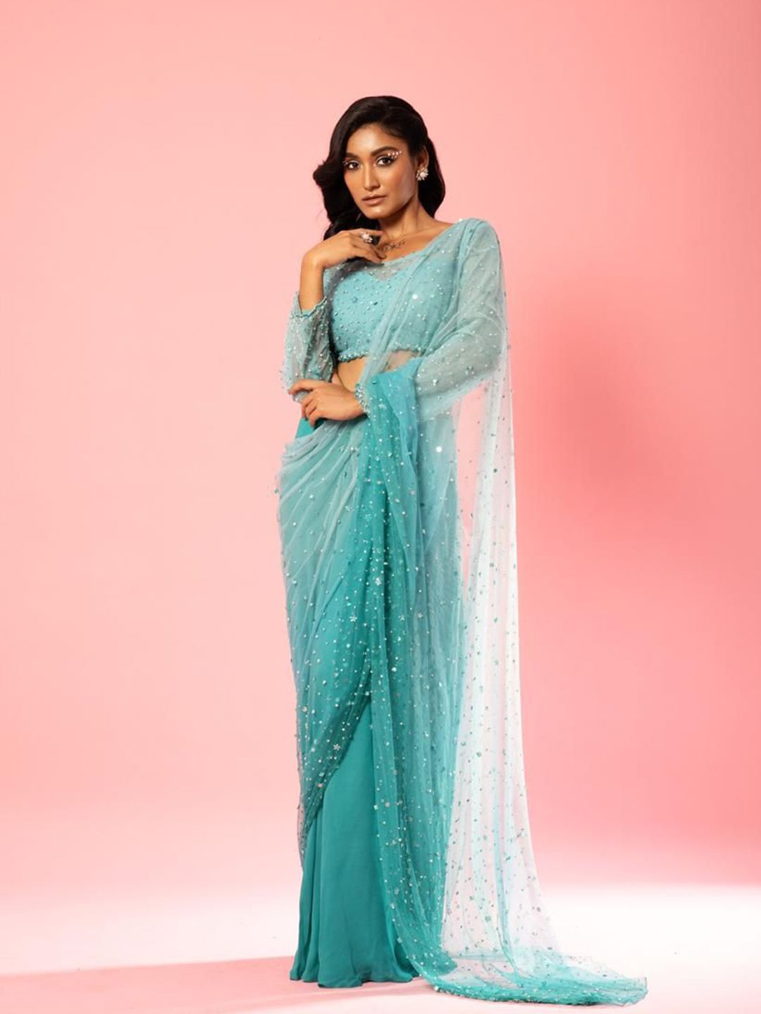 quench a  thirst Quench A Thirst Ethnic Motifs Beads and Stones Pure Georgette Saree-picture-24