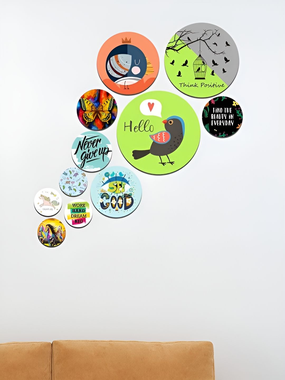 ArtVibes 11-Pcs Green & Blue Printed Wooden Wall Decor-picture-14