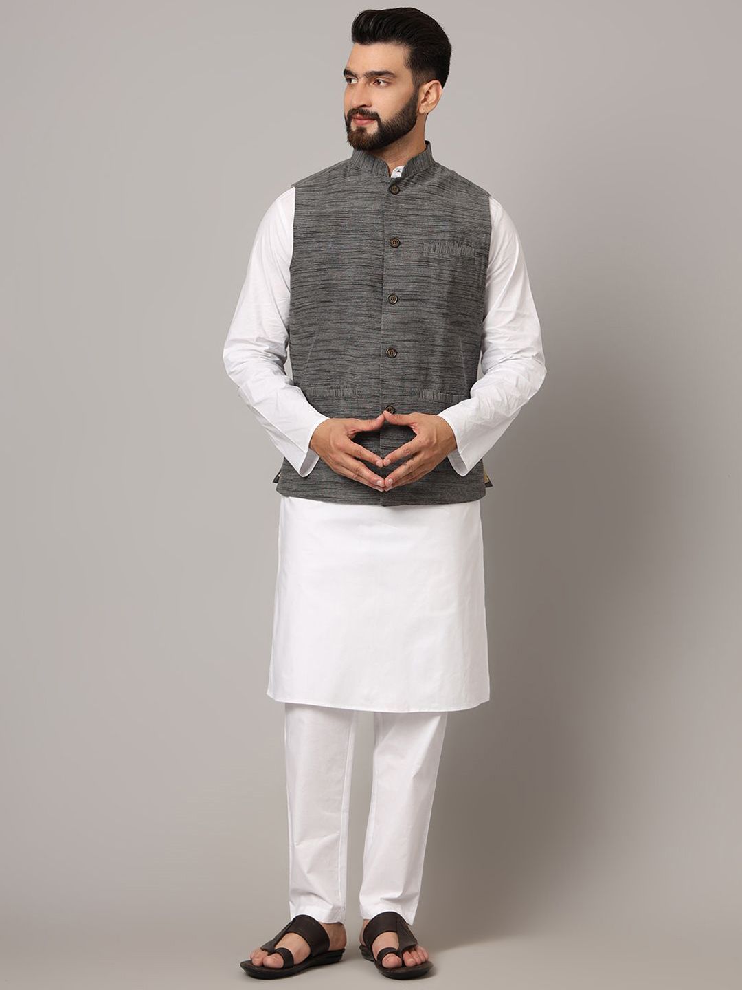 Latest Chikan Garments Striped Woven Nehru Jacket-picture-11