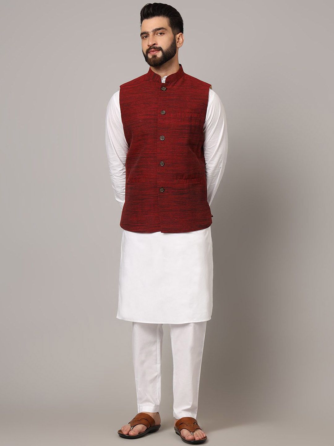 Latest Chikan Garments Striped Woven Nehru Jacket-picture-1
