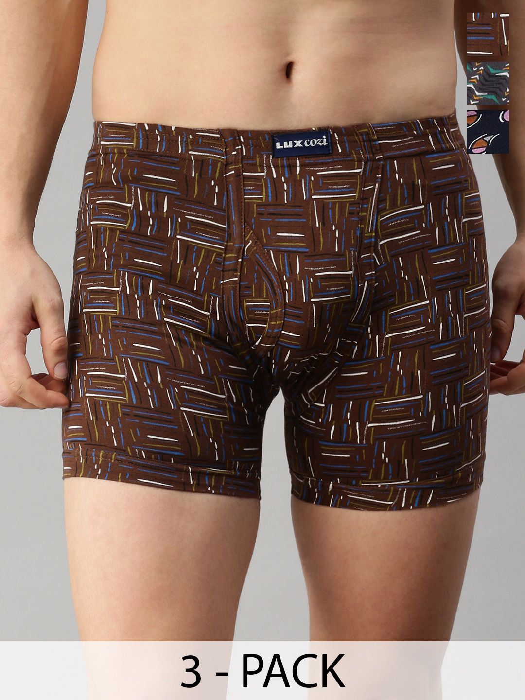 Lux Cozi Pack Of 3 Men Assorted Pure Cotton Trunks COZI_BIGSHOT_LONGS_PRINT_IE_ASST4_3PC-picture-49