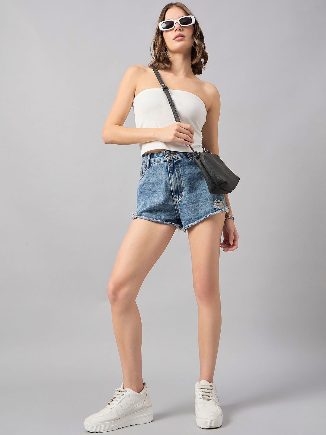 98 Degree North One Shoulder Cotton Tube Crop Top view 4