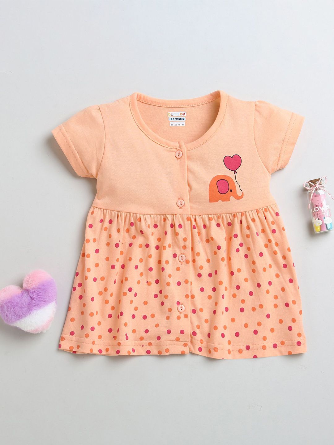 BUMZEE Girls Polka Dot Printed Round Neck Short Sleeves Knee Length Fit & Flare Dress-picture-26