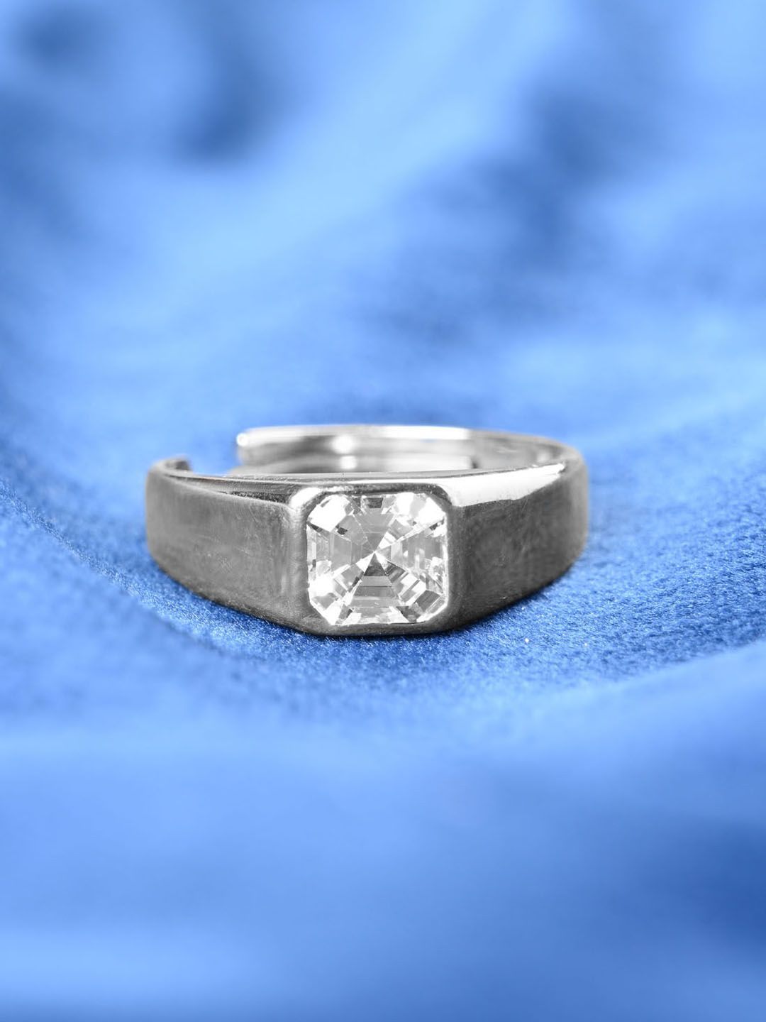 Clara Men 925 Sterling Silver Platinum-Plated Zirconia-Studded Adjustable Finger Ring-picture-42
