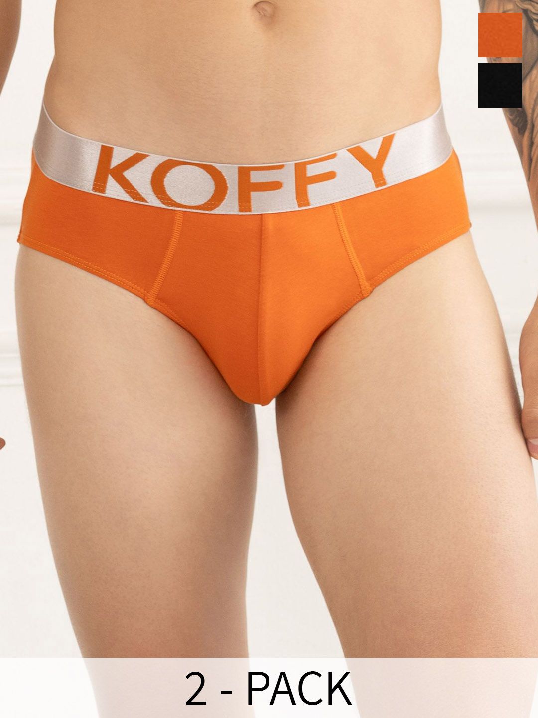 mast & harbour x koffy KOFFY Pack of 2 Anti Microbial Mid Waist Basic Briefs-KOFFY_KI26_BLK_ORG_2PC-picture-25
