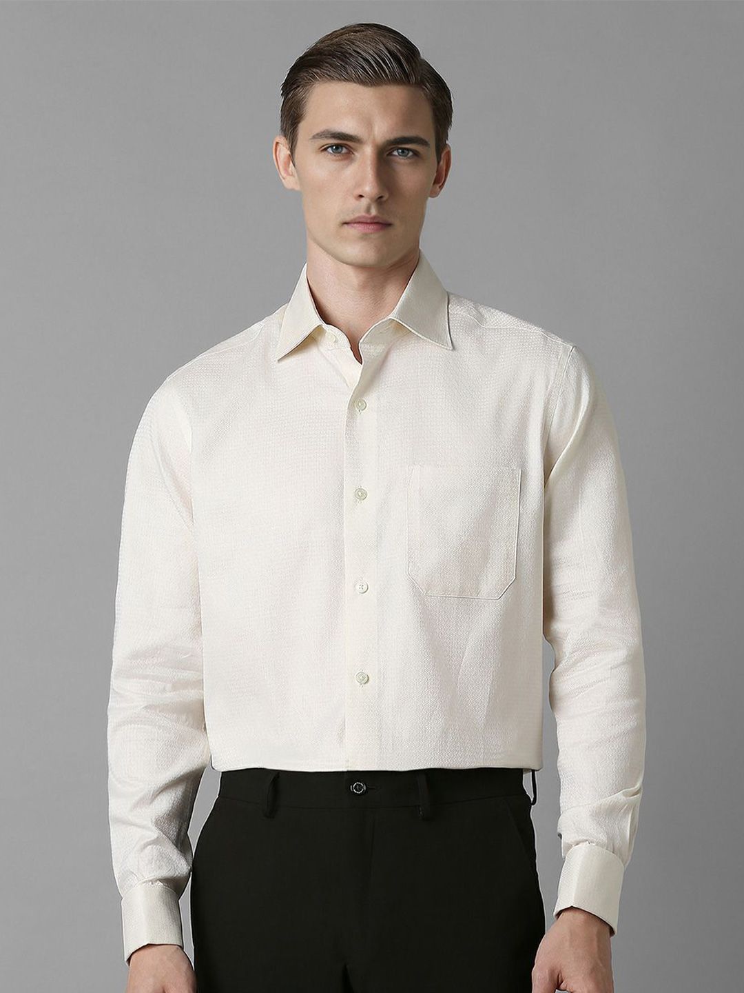 Louis Philippe Men Spread Collar Textured Cotton Formal Shirt-picture-12