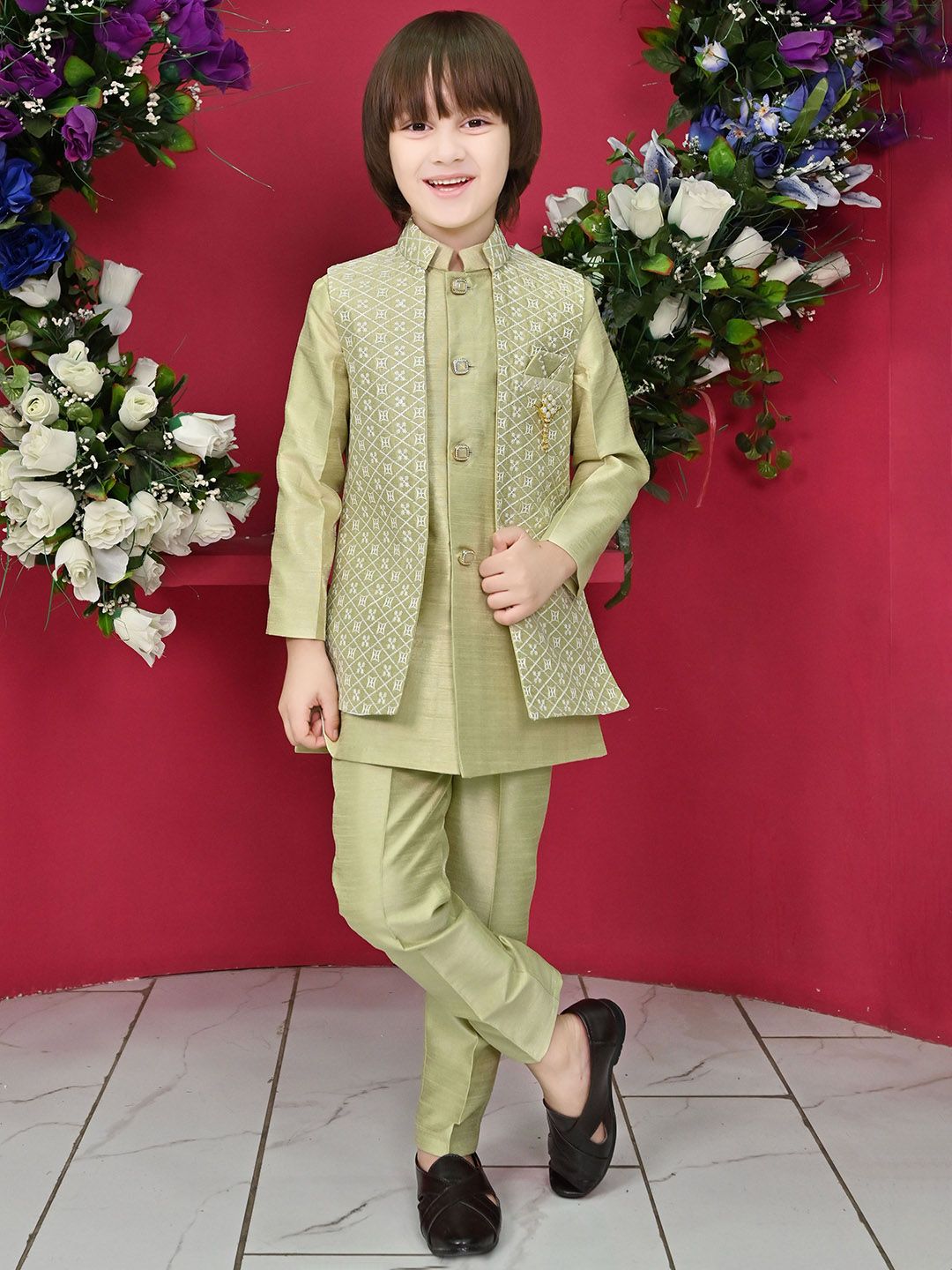 ahhaaaa Boys Embroidered Sherwani Set-picture-34