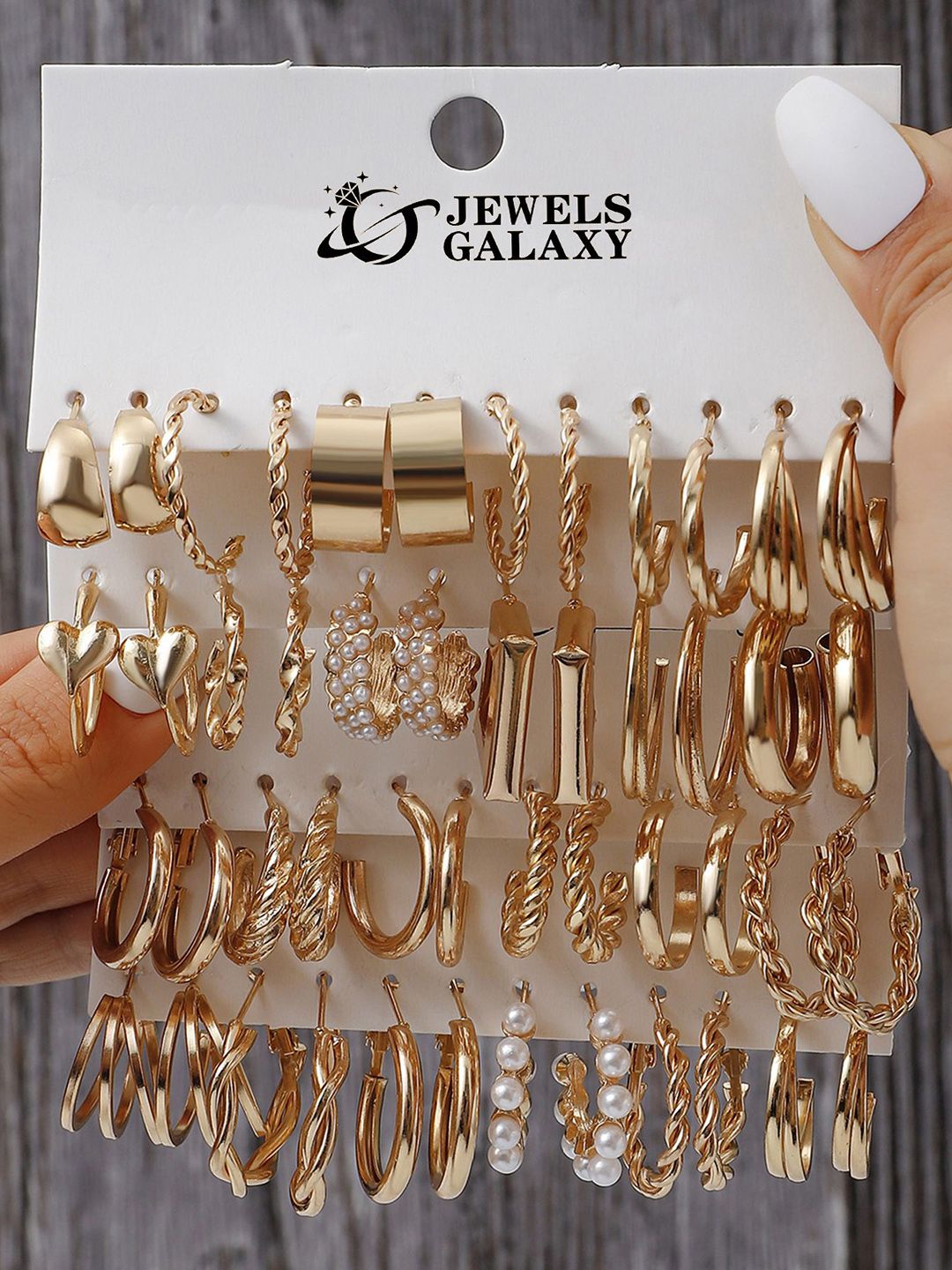 Jewels Galaxy Set of 24 Gold Plated Half Hoop Earrings-picture-37