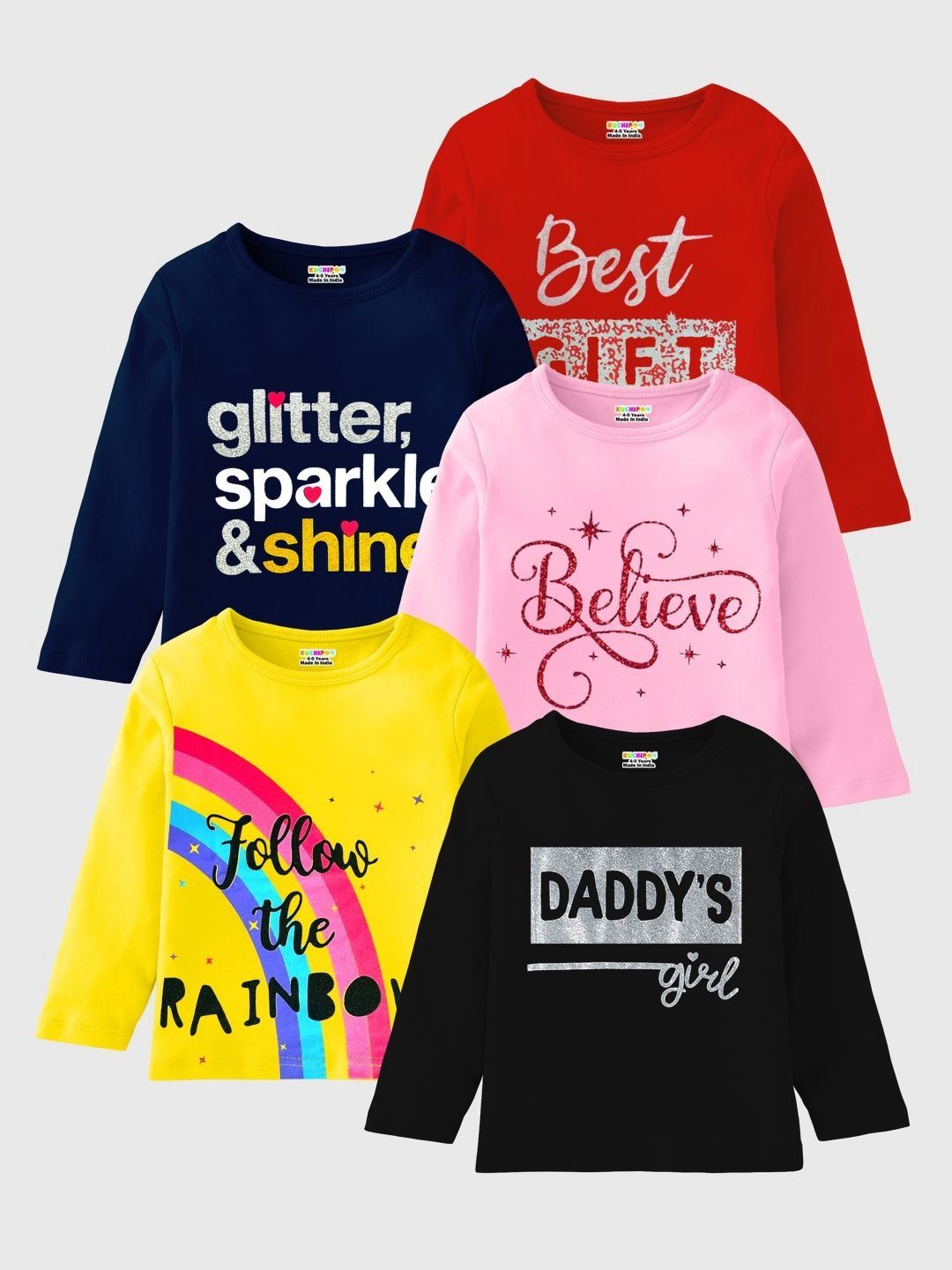 KUCHIPOO Girls Typography 5 Printed Applique T-shirt-picture-17