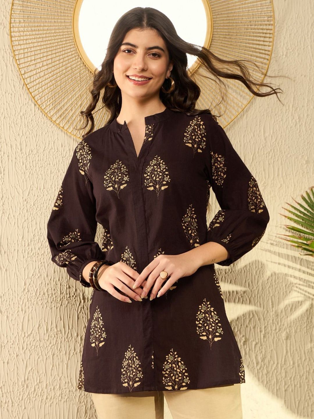 KALINI Print Mandarin Collar Ethnic Cotton Top-picture-25