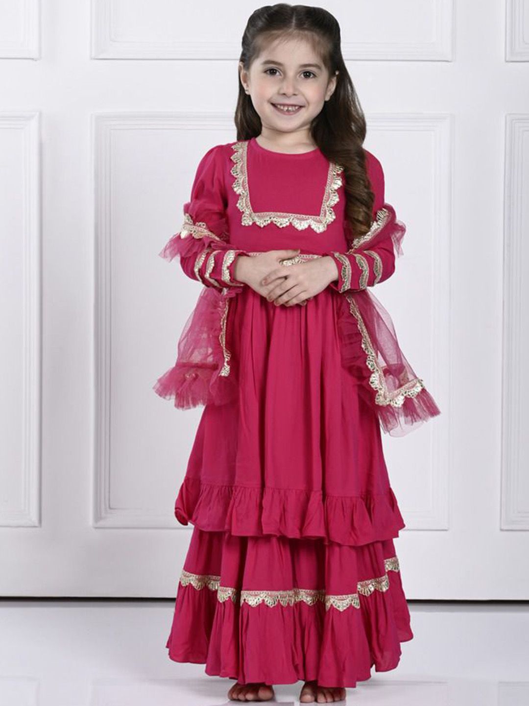 THE PONY & PEONY CO. Girls Regular Gotta Patti Kurta with Sharara & With Dupatta-picture-21