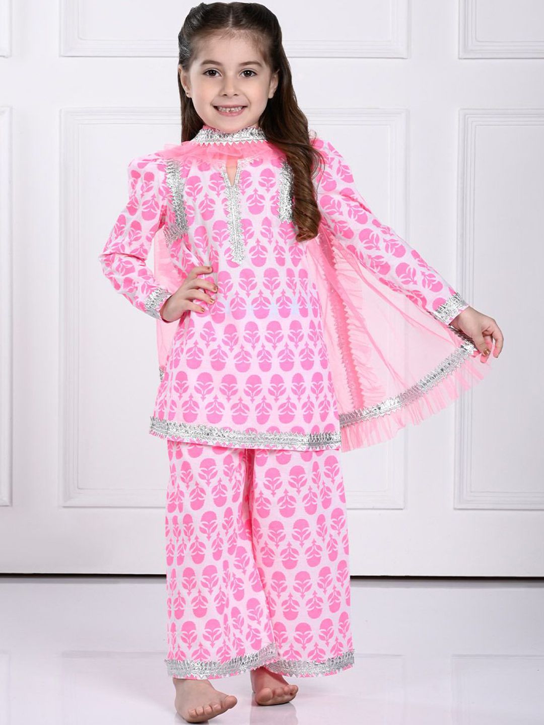 THE PONY & PEONY CO. Girls Floral Printed Regular Kurta with Trousers & With Dupatta-picture-36