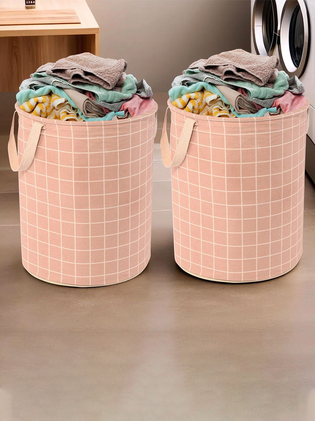 Kuber Industries 2-Pcs Brown Checked Cotton Laundry Bag-picture-44