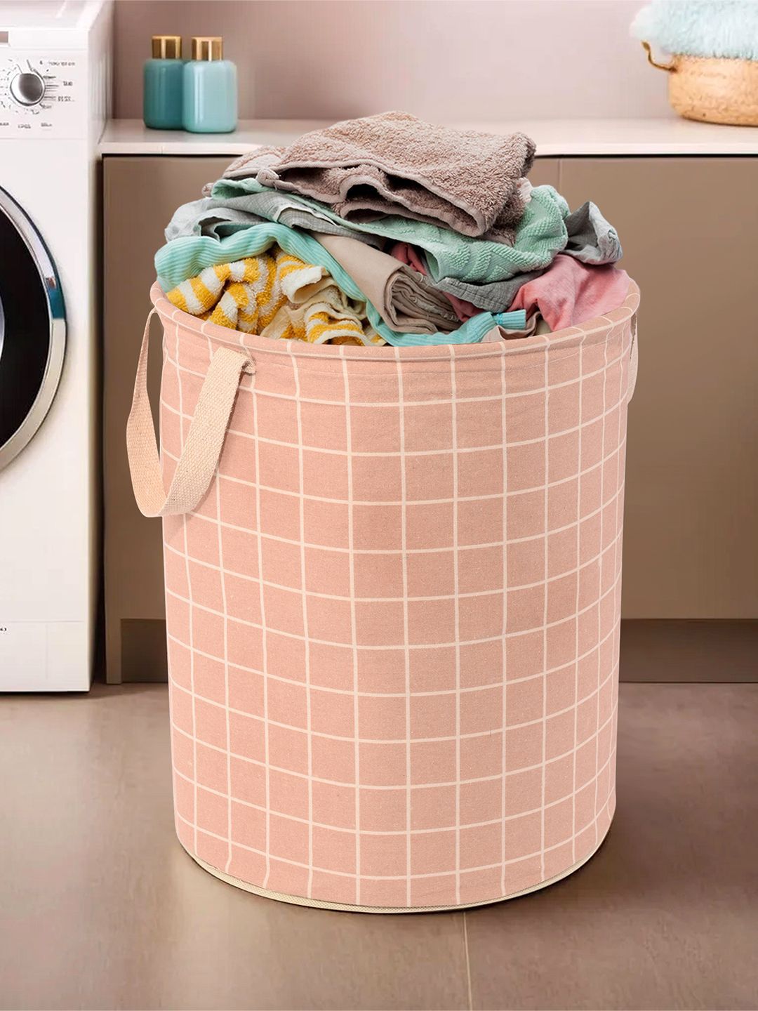 Kuber Industries Brown & White Checked Cotton Round Laundry Bags-image-18