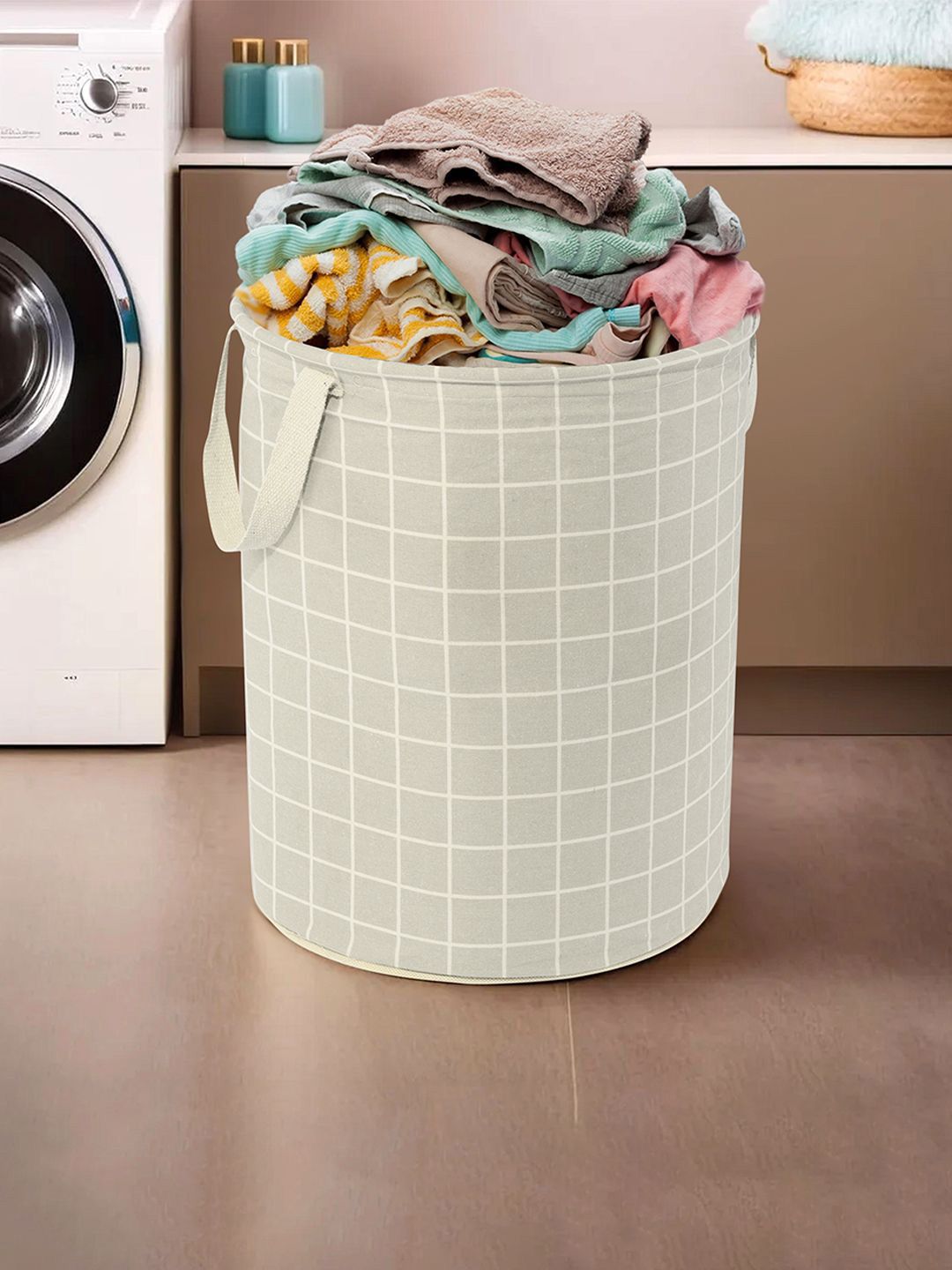 Kuber Industries Grey Checked Cotton Laundry Bag-image-38