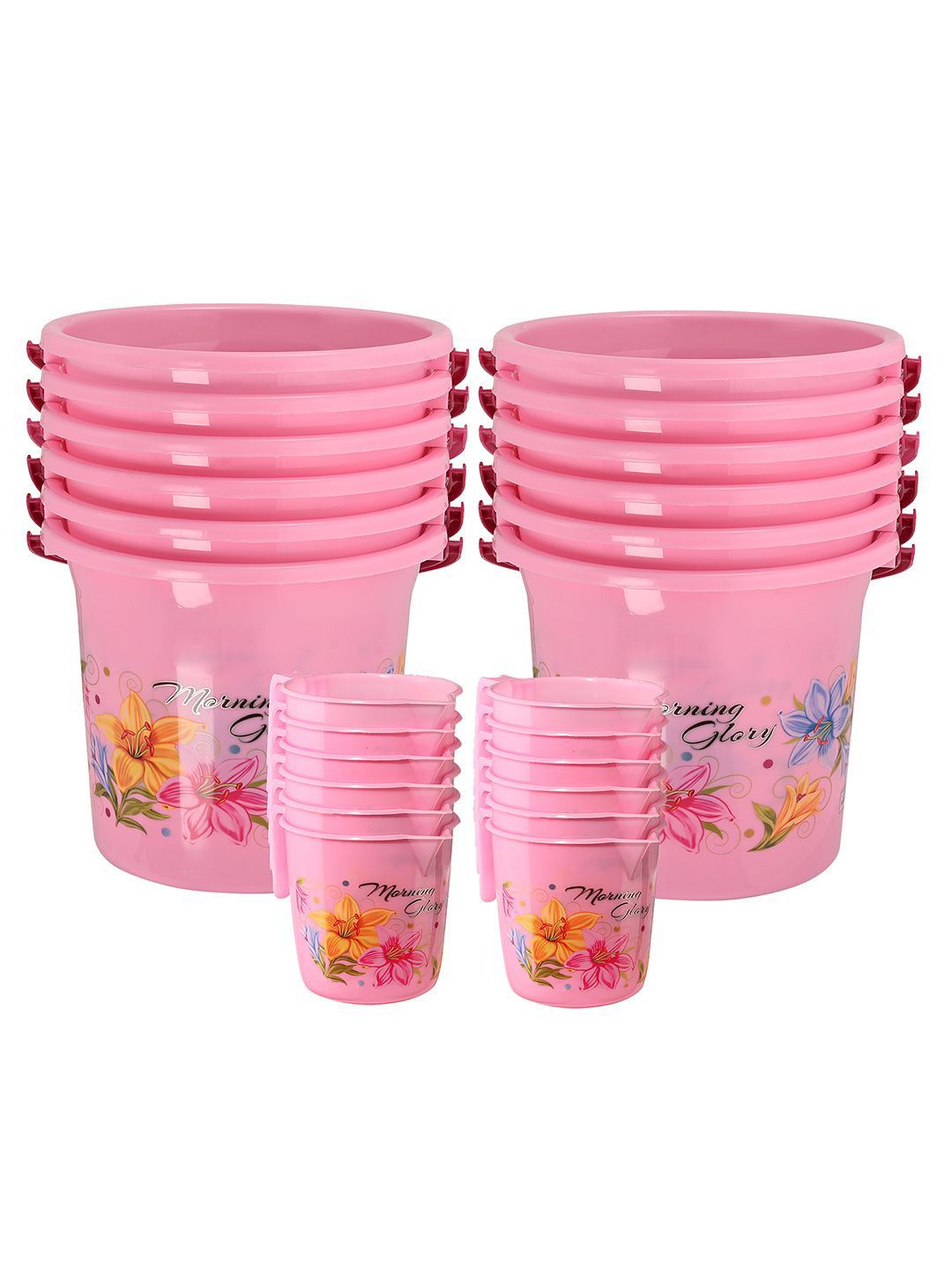 Kuber Industries Pink & Blue 10 piece Floral Plastic Bath Accessories Set-image-39