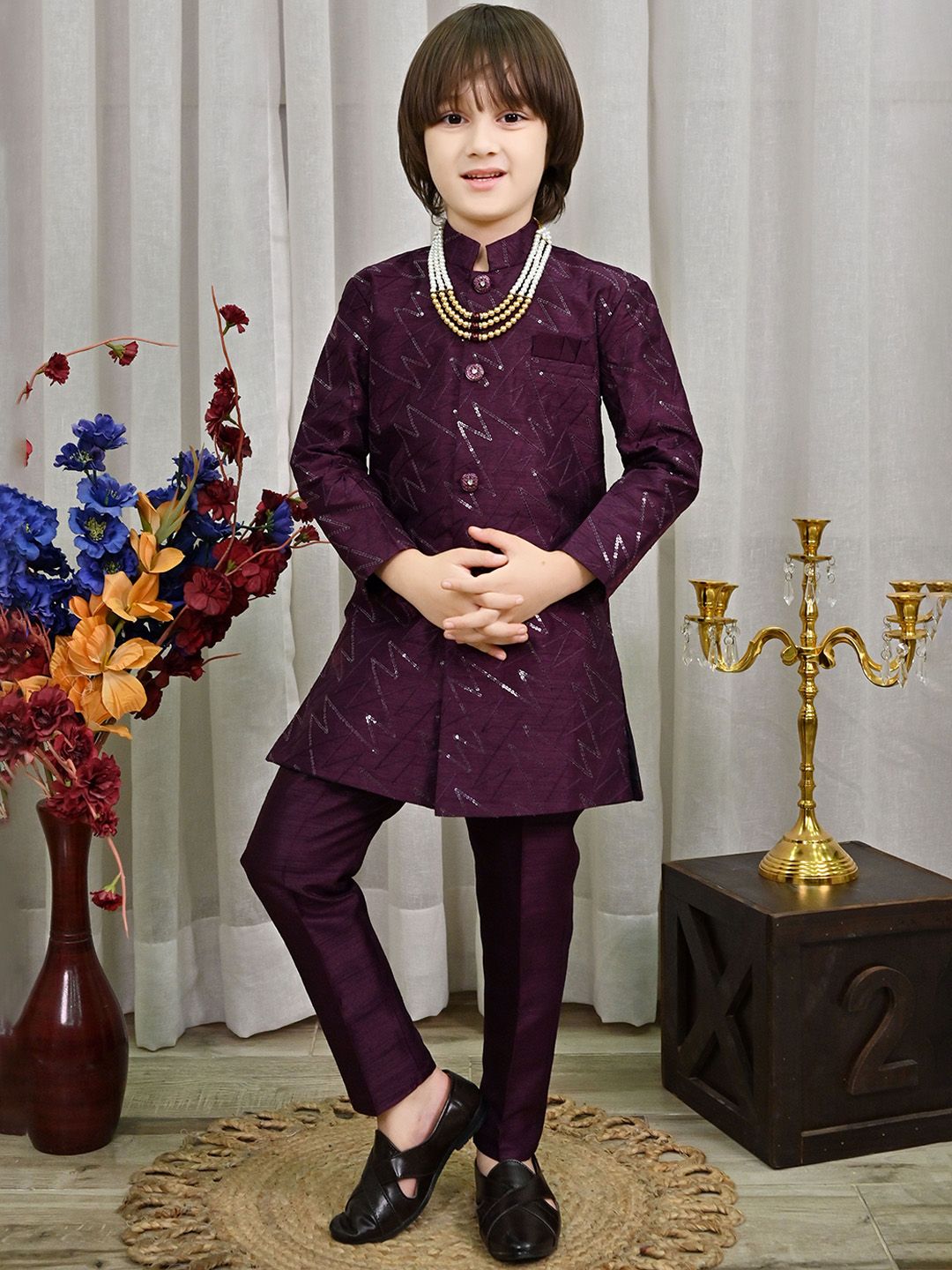 ahhaaaa Boys Sequined Sherwani Set-picture-43