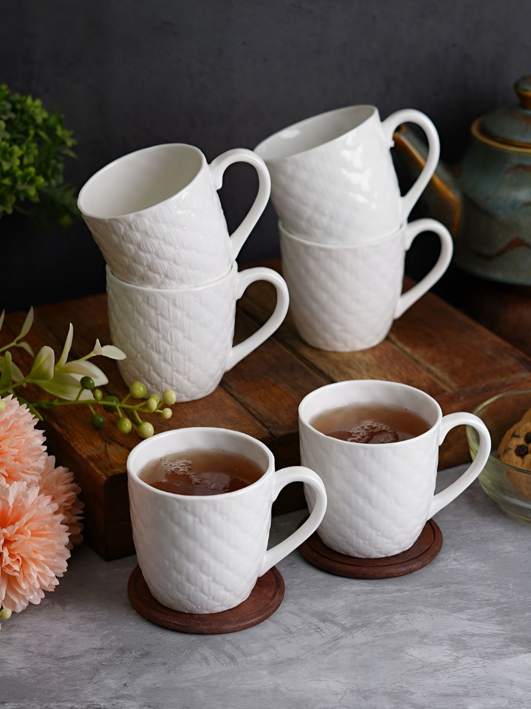 CDI White Checked Textured Bone China Glossy Mugs Set of Cups and Mugs-picture-27