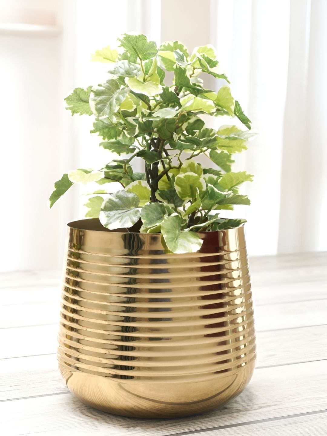 BEHOMA Yellow Metal Textured Planter With Holder