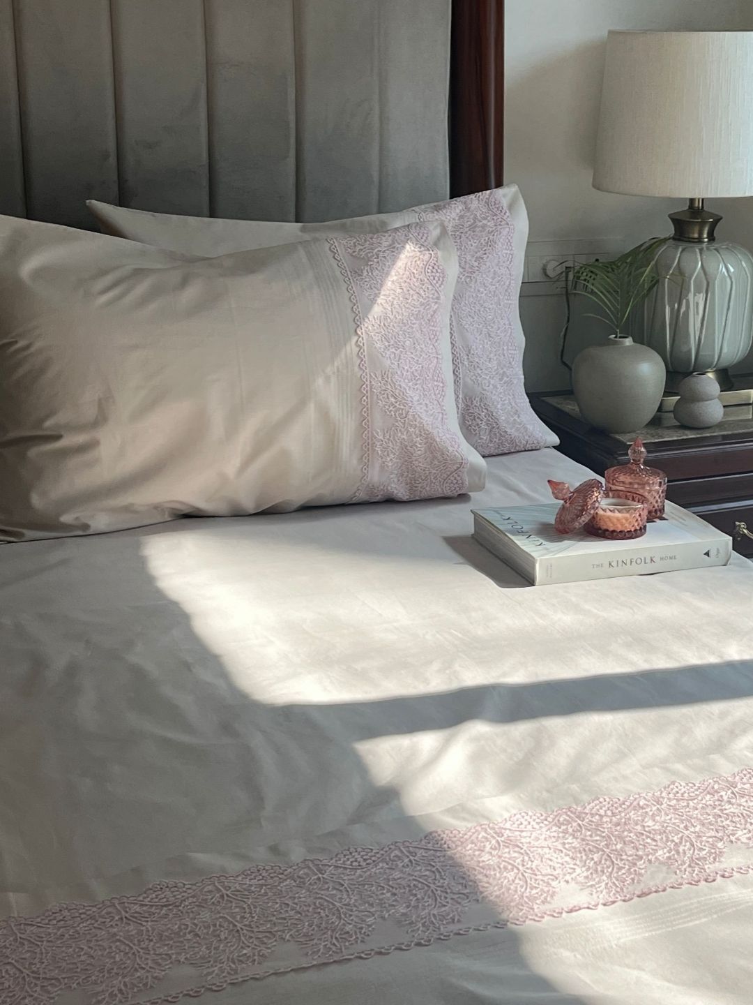 Sadyaska Beige & Pink Floral 210 TC King Bedsheet with 2 Pillow Covers-image-27