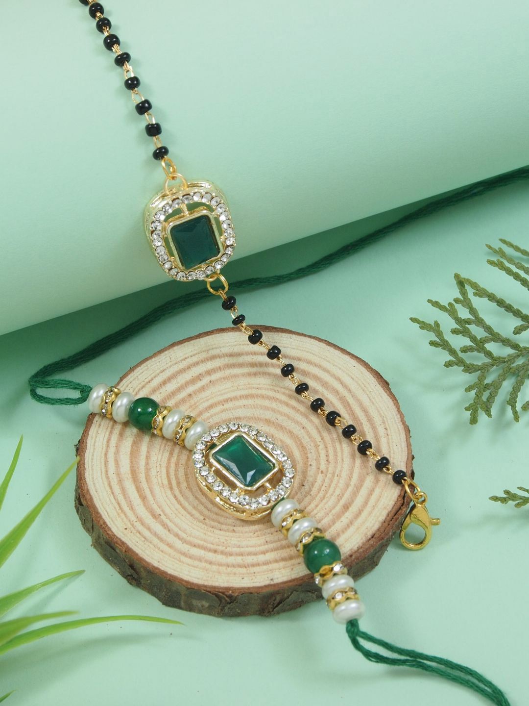 I Jewels 4-Pcs Kundan-Studded Rakhi Greeting Card & Roli Chawal Gift Set-image-22