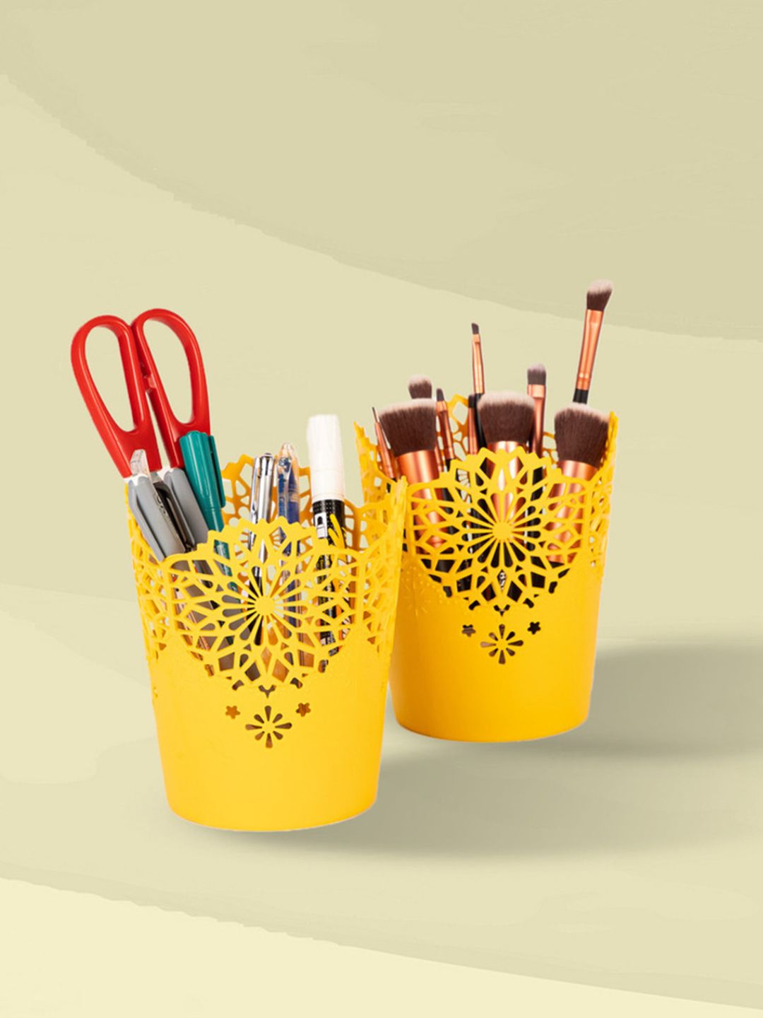 Nayasa Yellow 2 Pieces Self Design Stationery Holders-picture-21