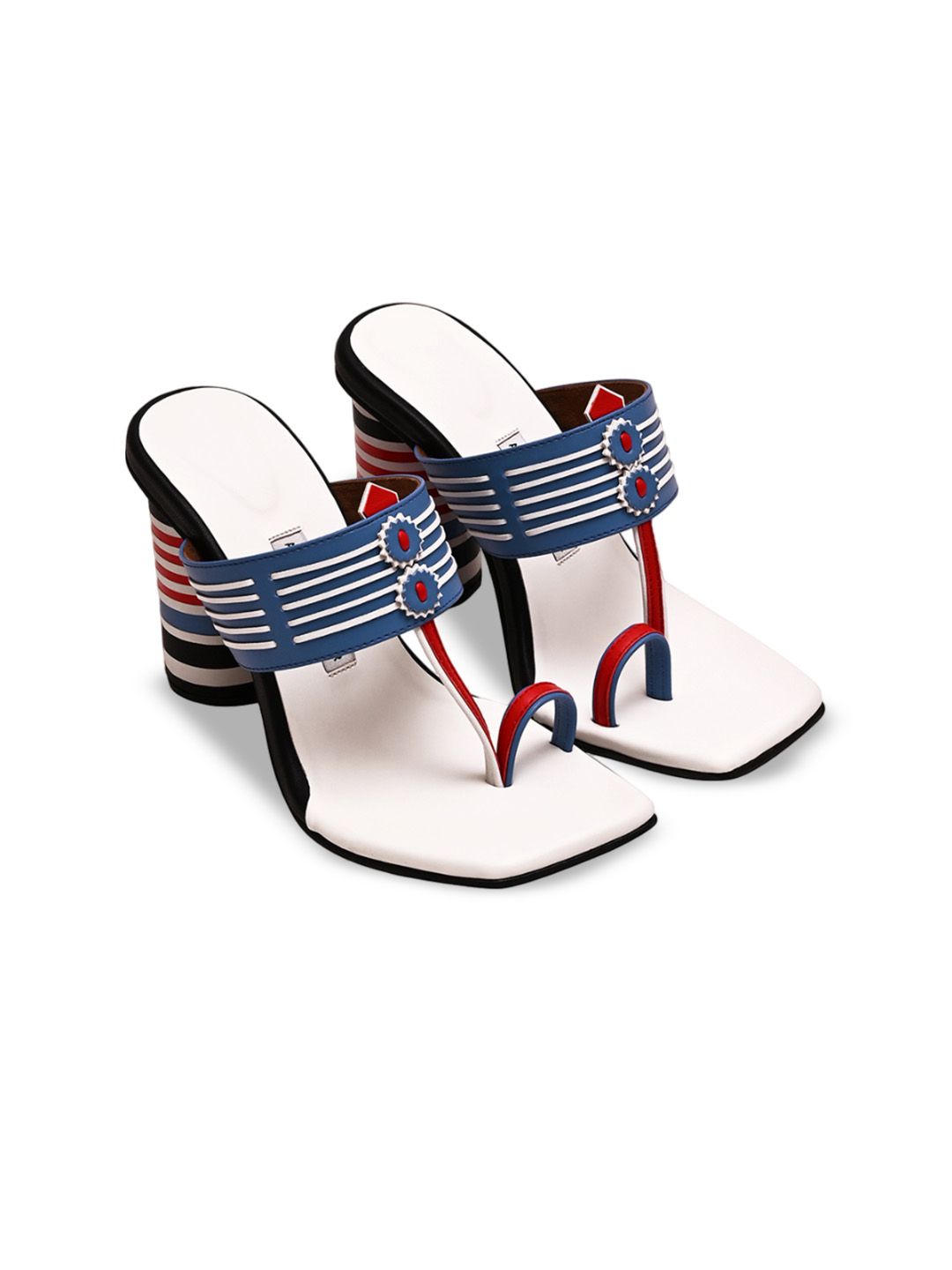 Aprajita Toor Striped Leather Block Pumps with Bows-picture-39