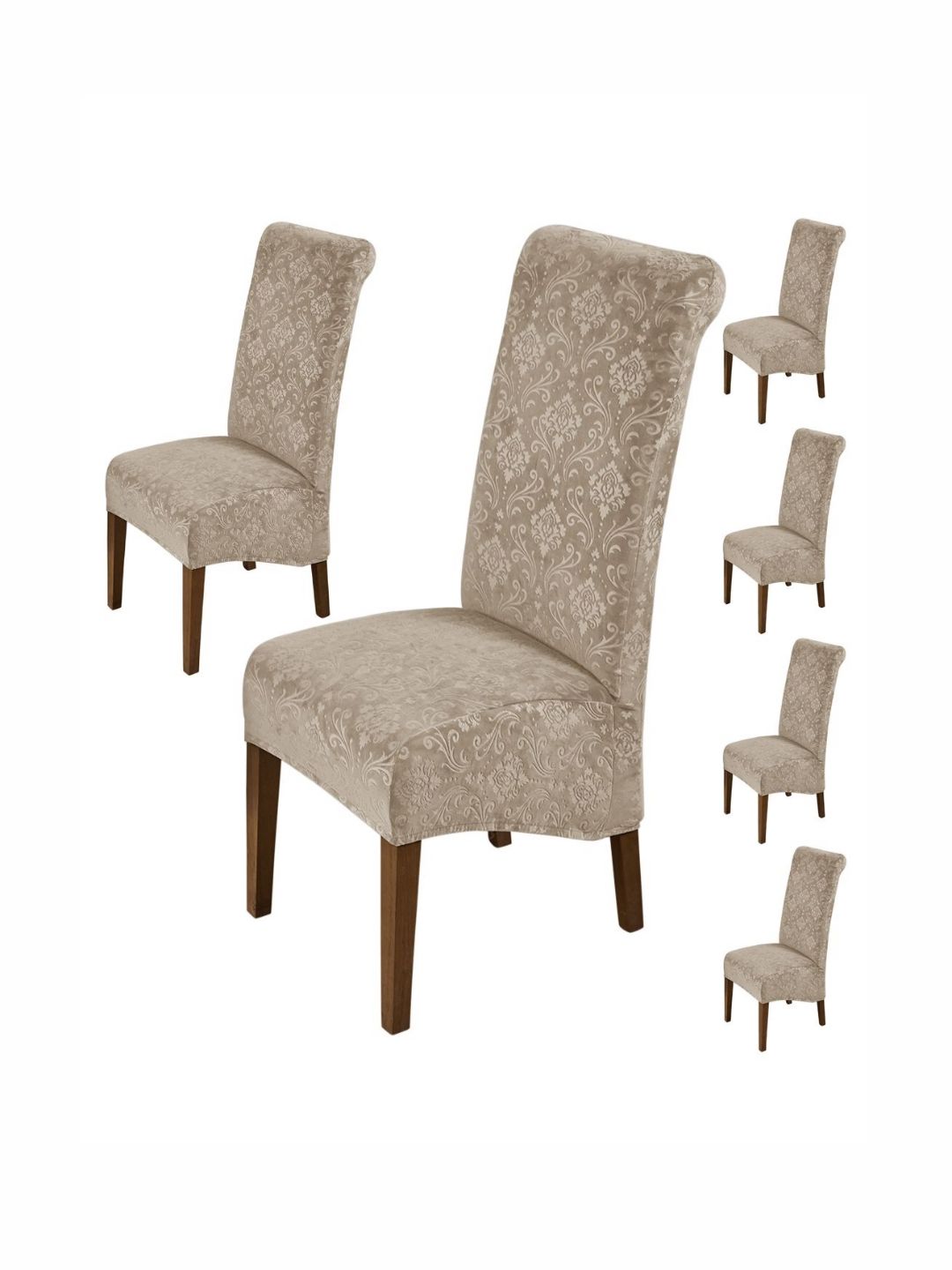 HOKIPO Camel Brown 6 Pieces Stretchable Velvet Long Back Chair Covers