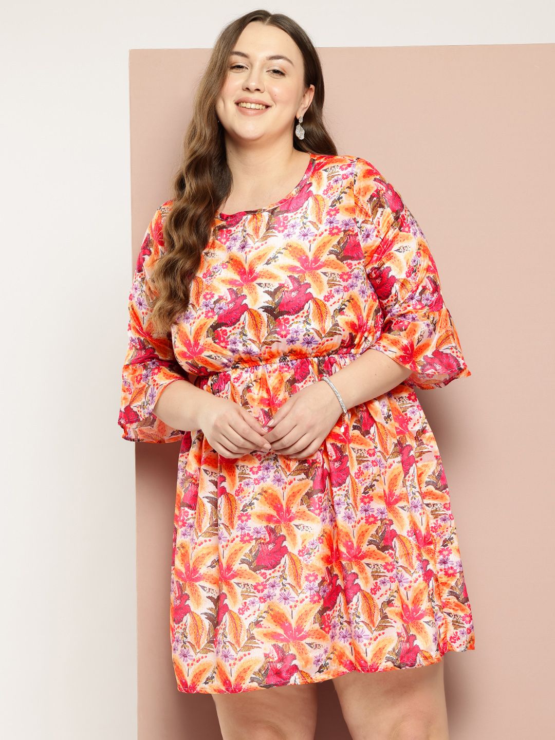 Sztori Plus Size Floral Print Bell Sleeve A-Line Dress-picture-26