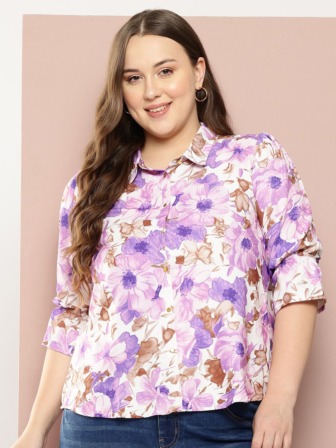 Sztori Plus Size Spread Collar Floral Printed Casual Shirt-picture-14