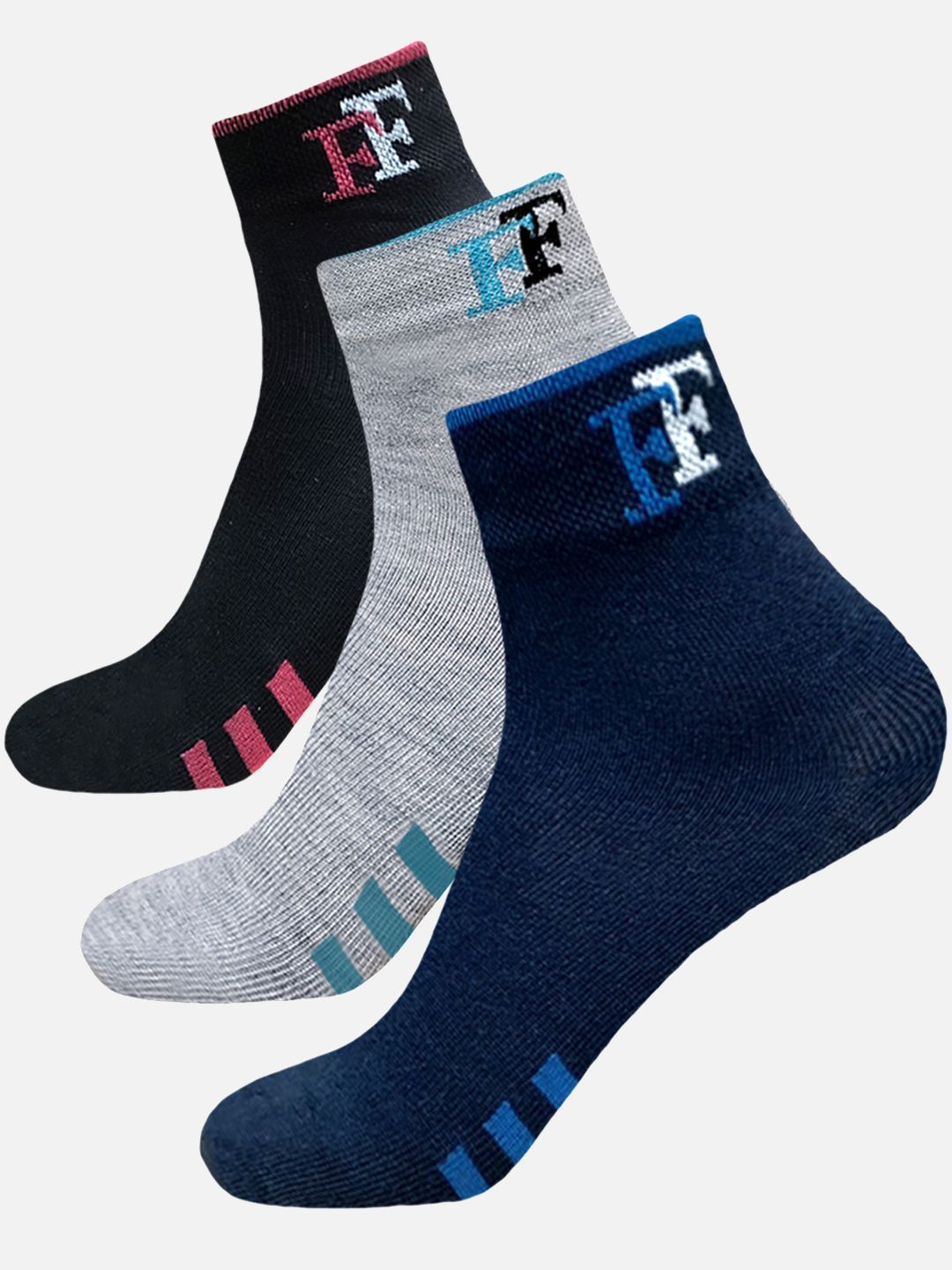 FIMS Men Pack Of 3 Striped Crew Ankle Length Socks-picture-28