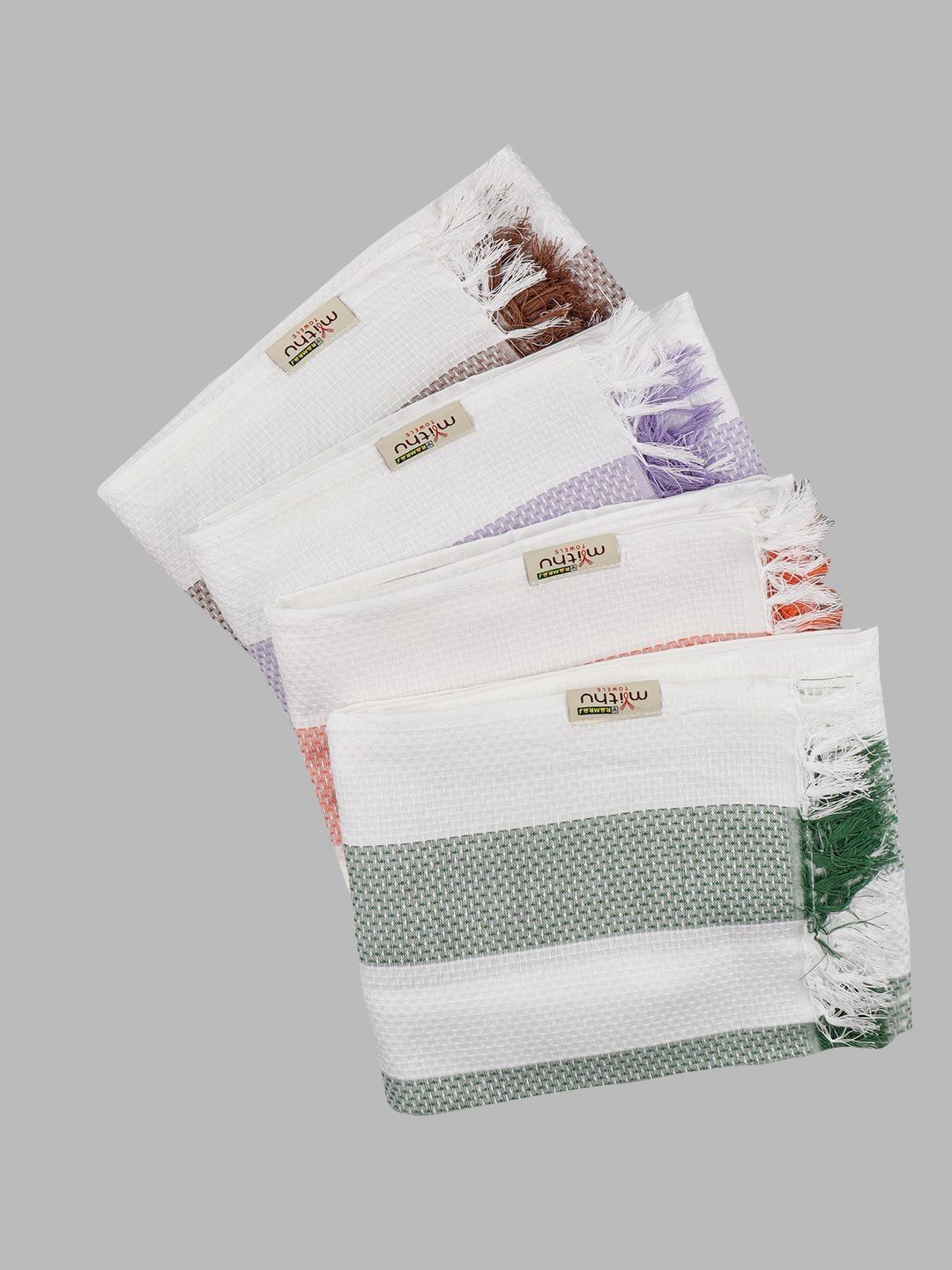 Ramraj Green & Red 4 Piece Striped Cotton 170 GSM Towel Set-image-22