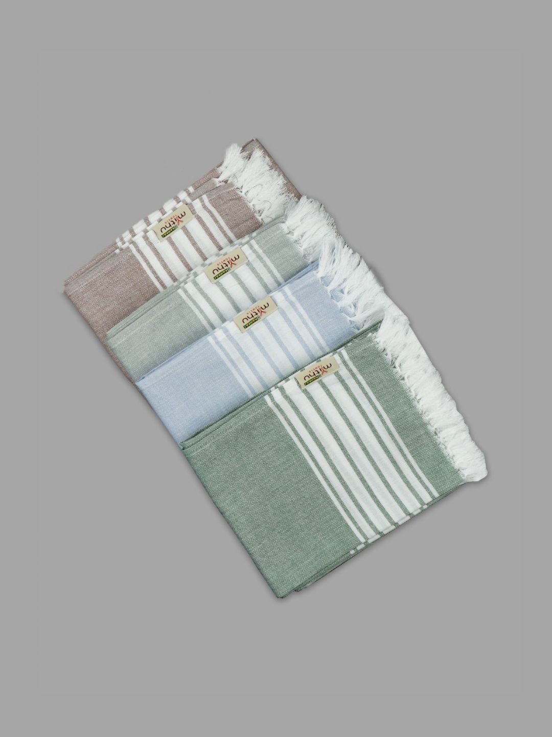 Ramraj Green & Blue 4 Piece Striped Cotton 170 GSM Towel Set