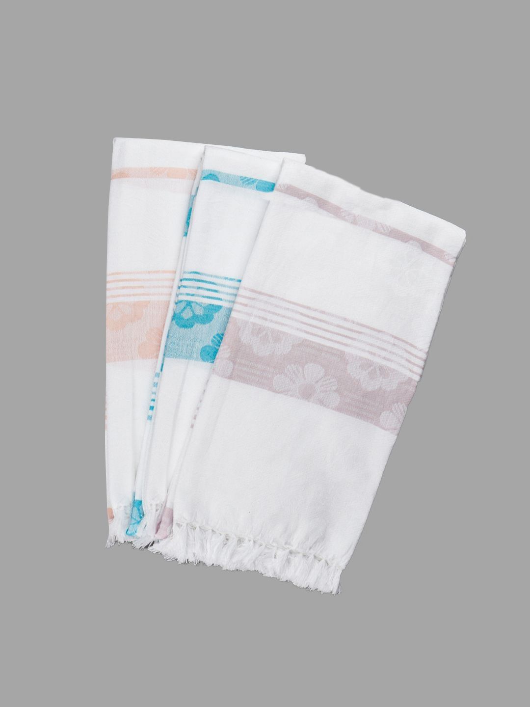 Ramraj Blue & Brown 3 Piece Printed Cotton 170 GSM Towel Set-image-28