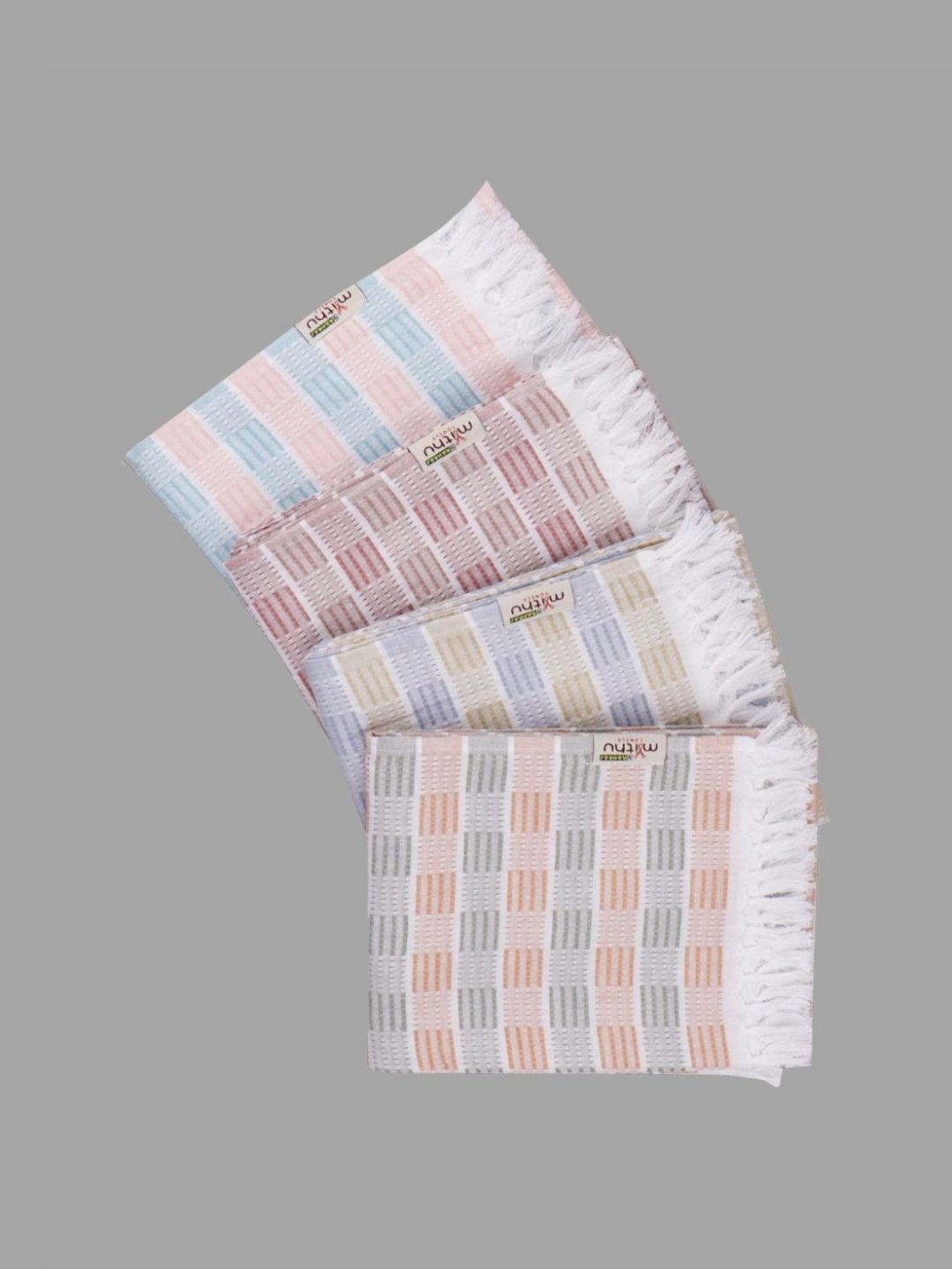 Ramraj Blue & Mustard 4 Piece Printed Cotton 170 GSM Towel Set-image-26