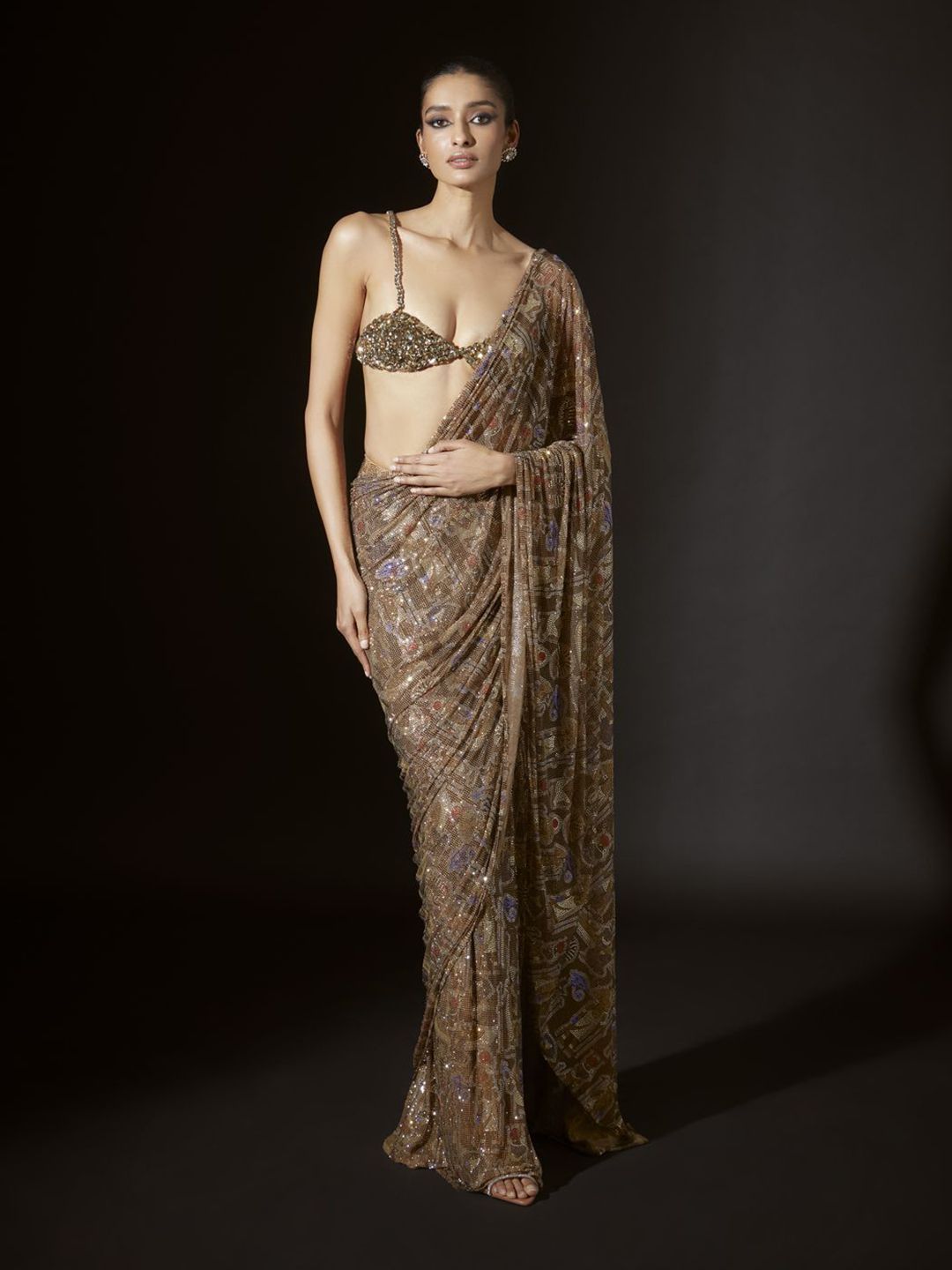 ITRH Ethnic Motifs Beads and Stones Net Saree-picture-39