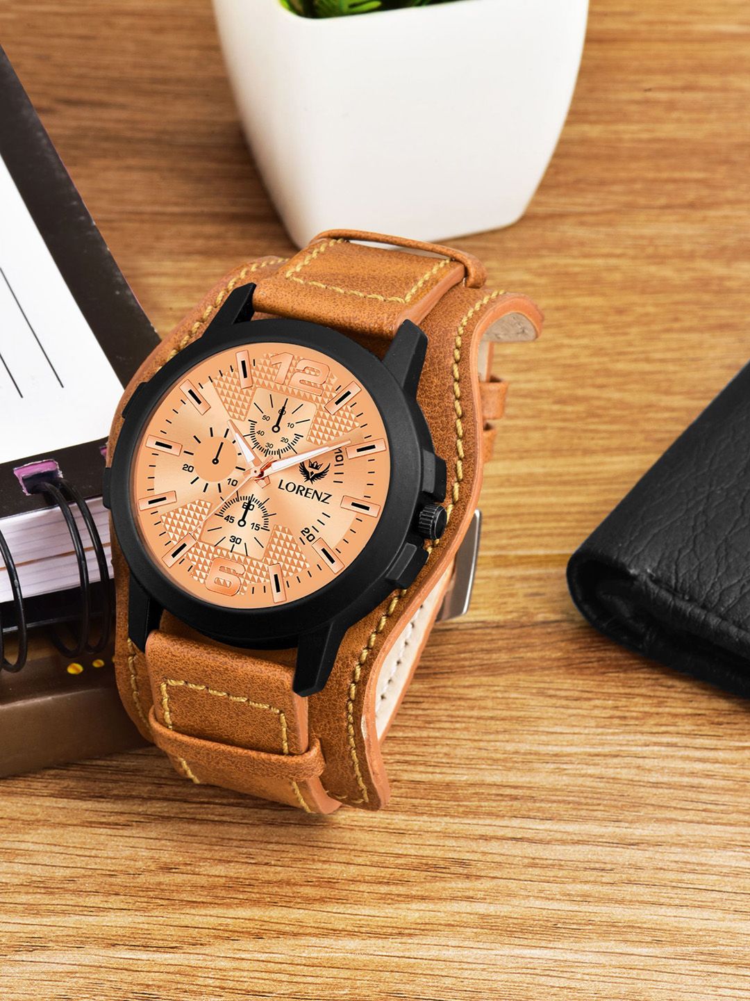 LORENZ Men Brass Embellished Dial & Leather Straps Analogue Watch MK-4028R-image-31