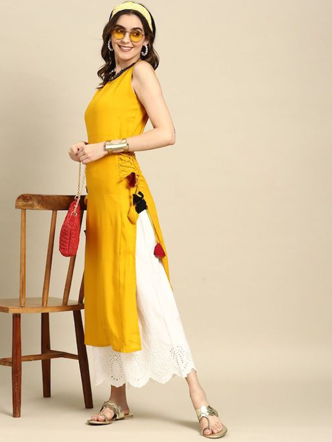 Women's Yellow Printed Straight Kurtas
