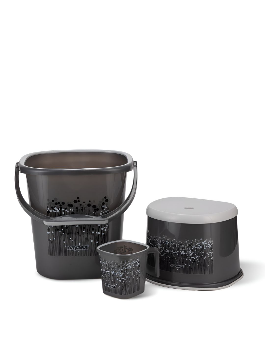 Nayasa Black 3 Piece Floral Printed Light-Weight Bath Accessories Set