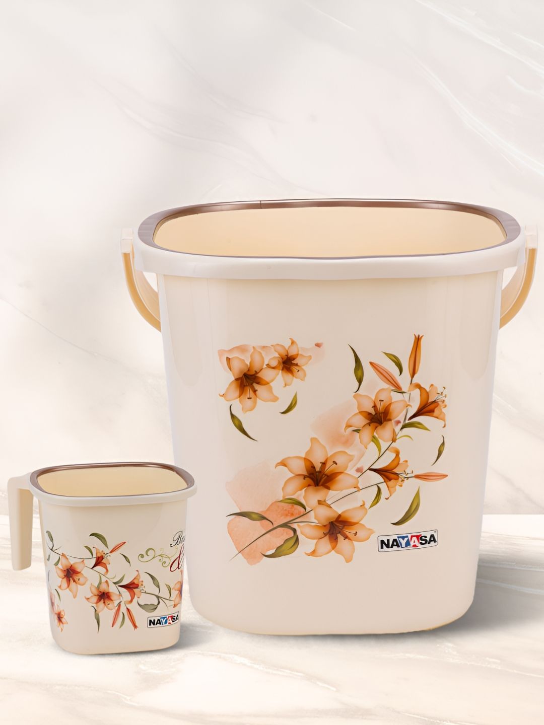 Nayasa Cream-Coloured 2 Pieces Floral Printed Light-Weight Bath Accessories Set