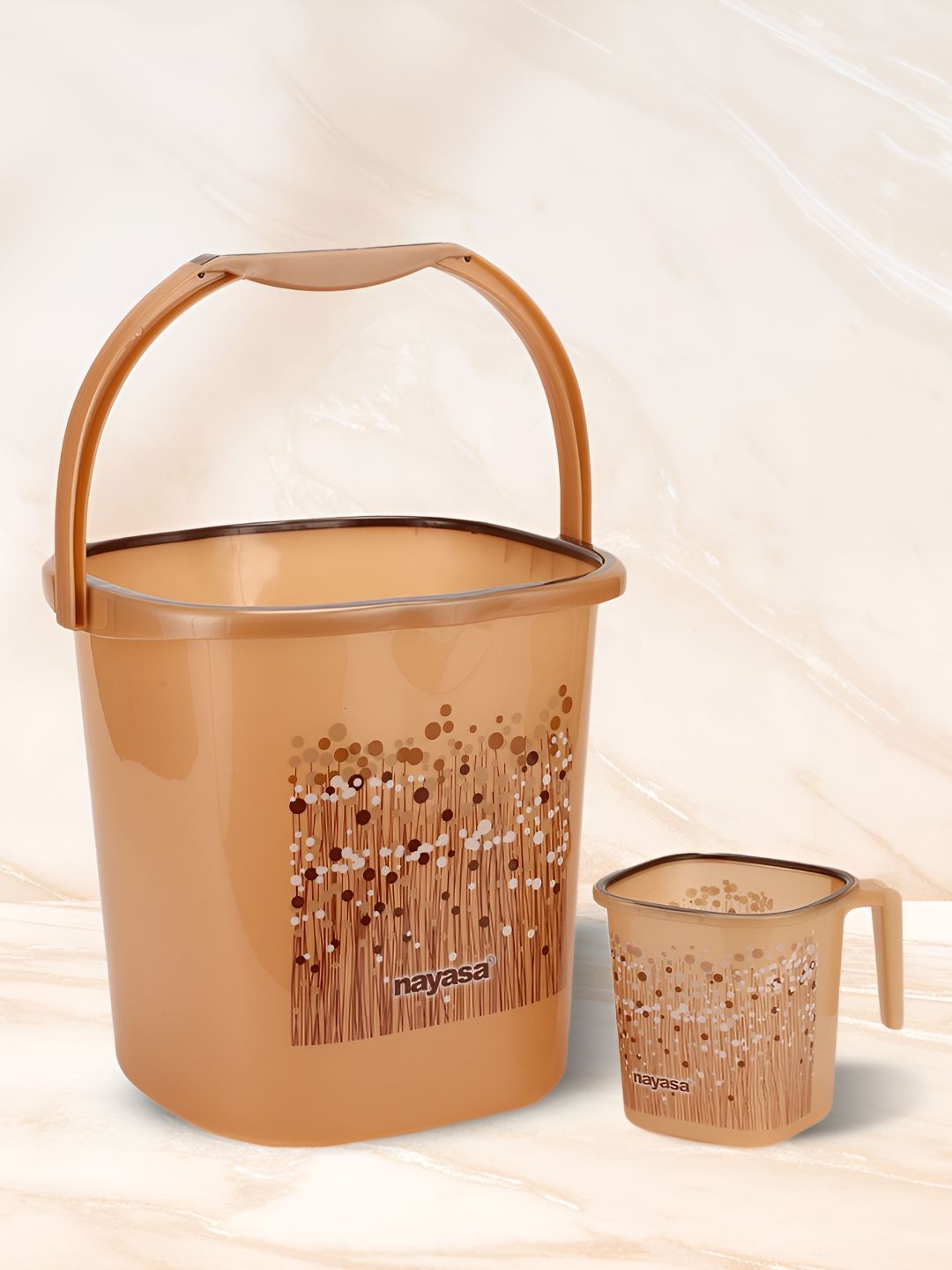 Nayasa Brown 2 pieces Floral Plastic Bath Accessories Set-image-10