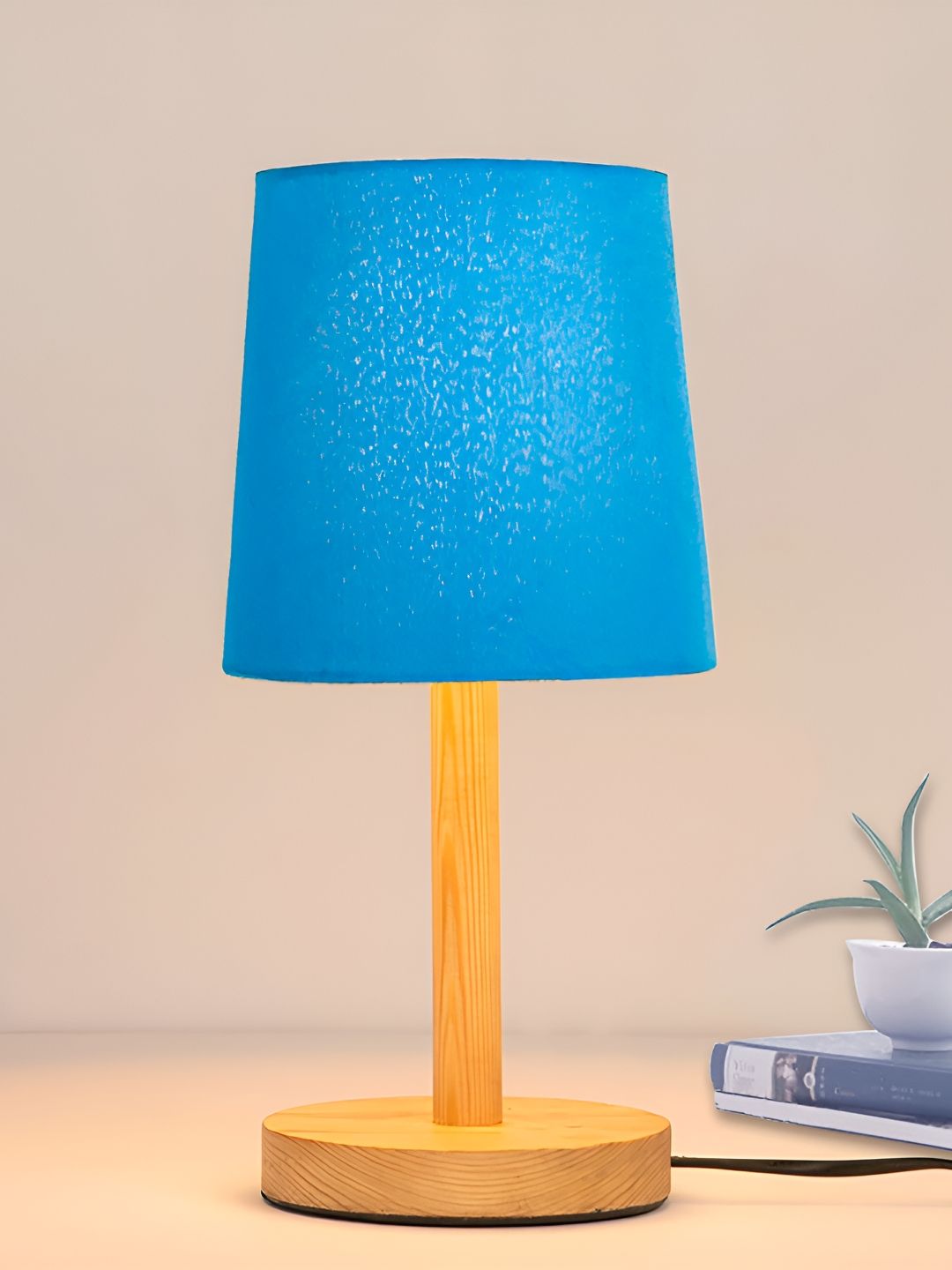 Homesake Turquoise Blue Wood Contemporary Frusturical Shaped Table Lamp-image-44